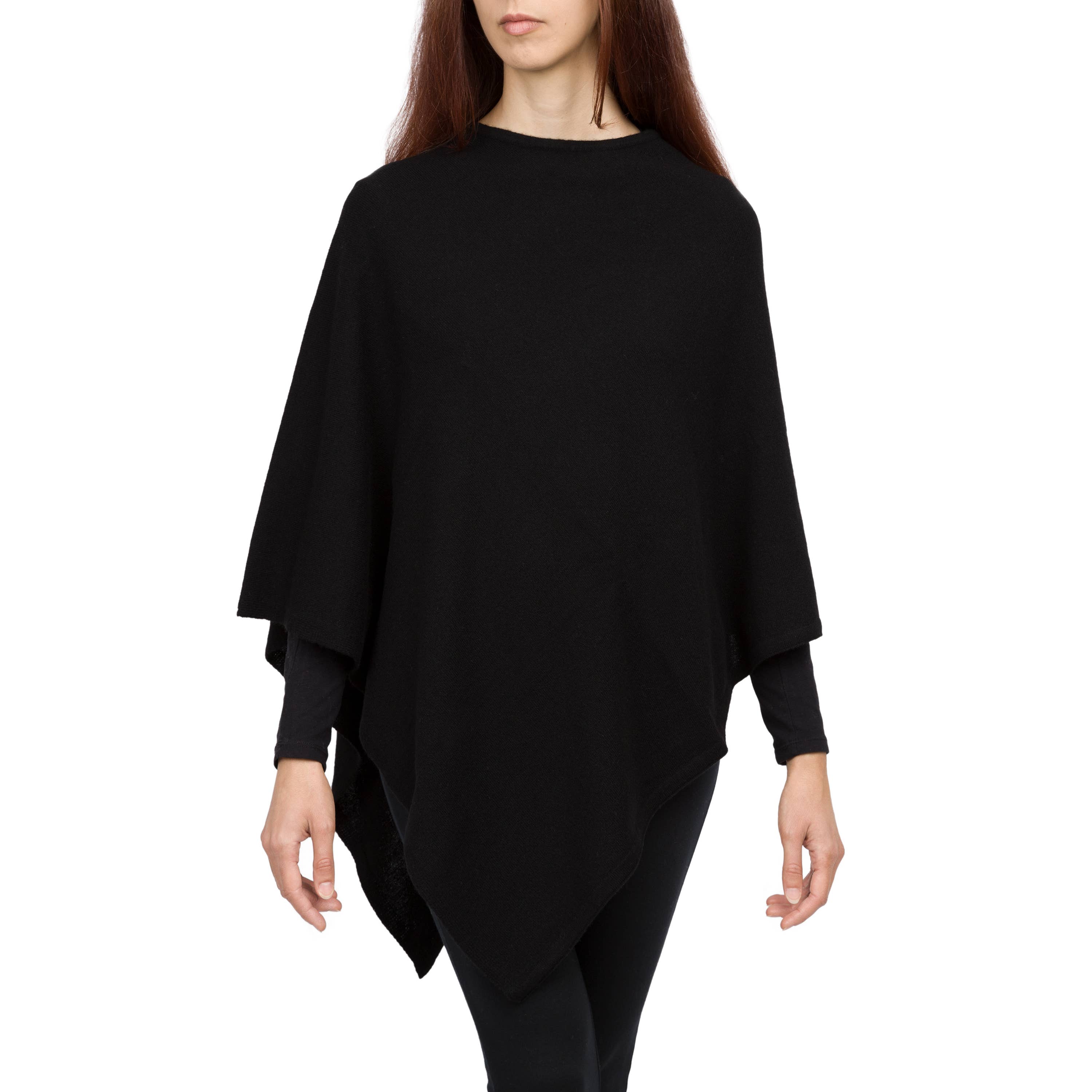 Lovely - Klassisk firkantet poncho i ren kashmir: Sort Assia di Brunetti Federica e C. s.a.s.