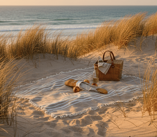 Sommerplaid i bomuld - Sand Tiseco