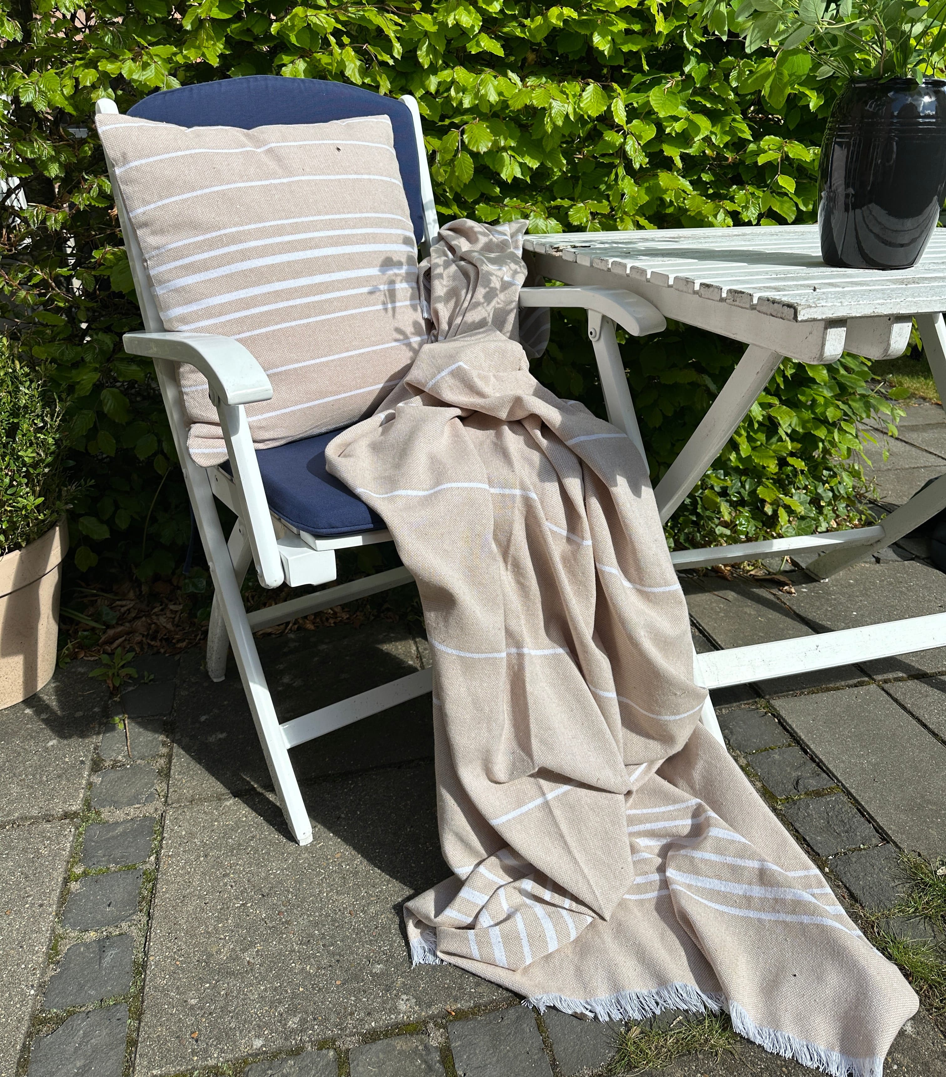 Sommerplaid i bomuld - Sand Tiseco