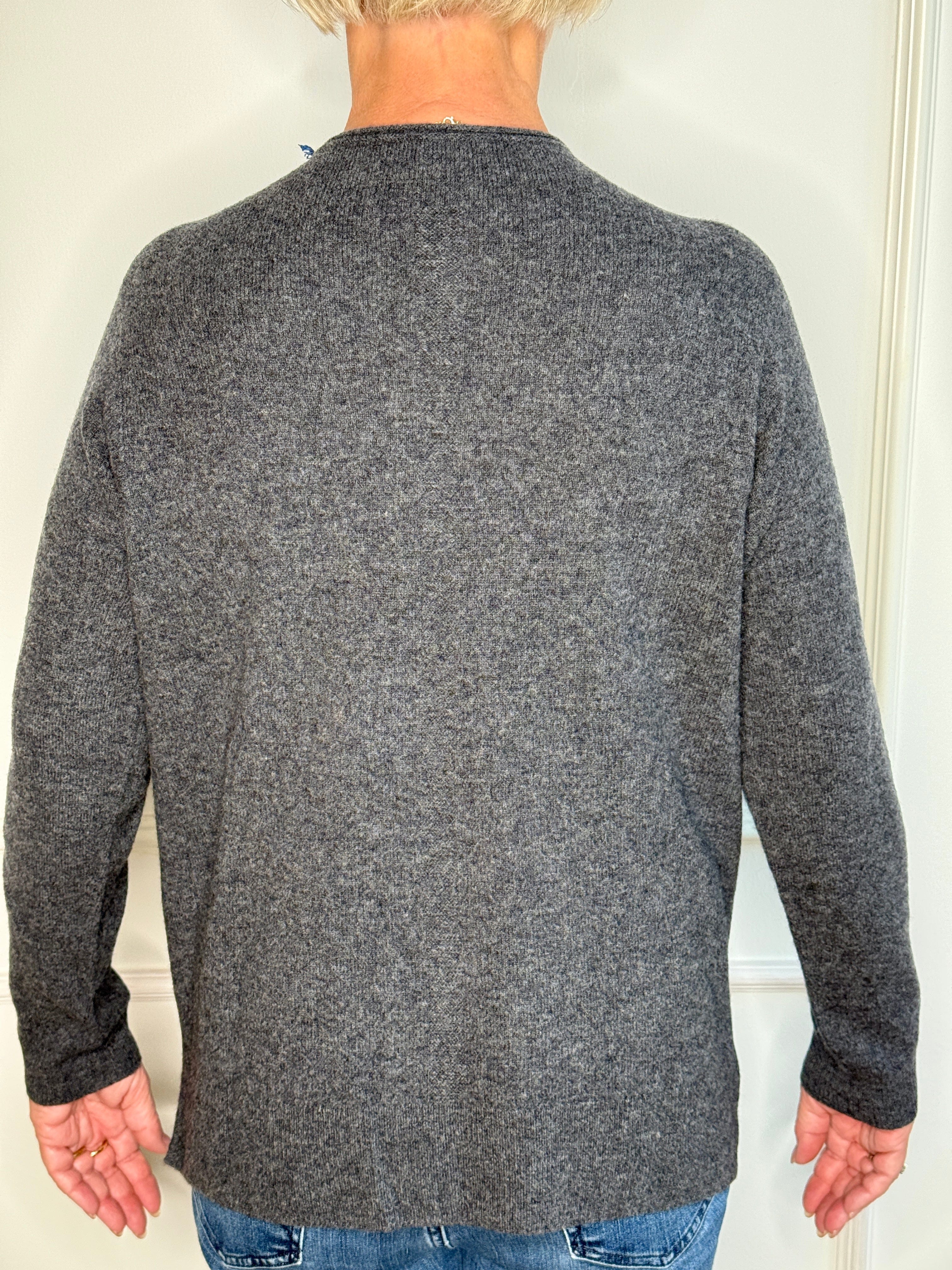 Cardigan mørkegrå i 10% cashmere str.38/40 Uldplaiden.dk