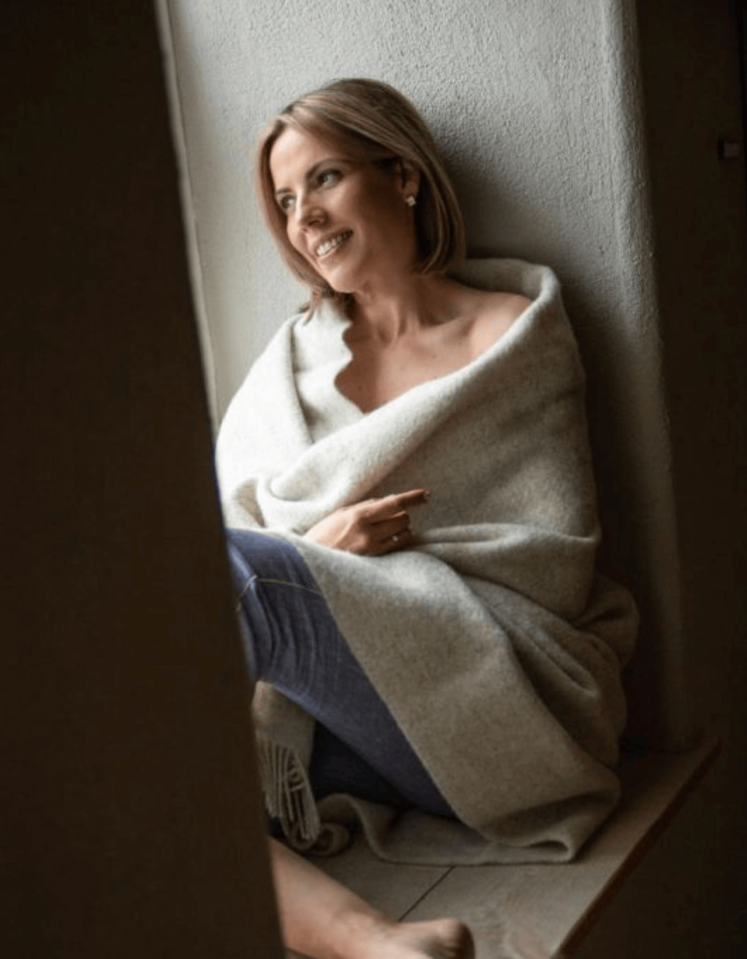 Øko uldplaid i 100% uld - Ecru Uldplaiden.dk