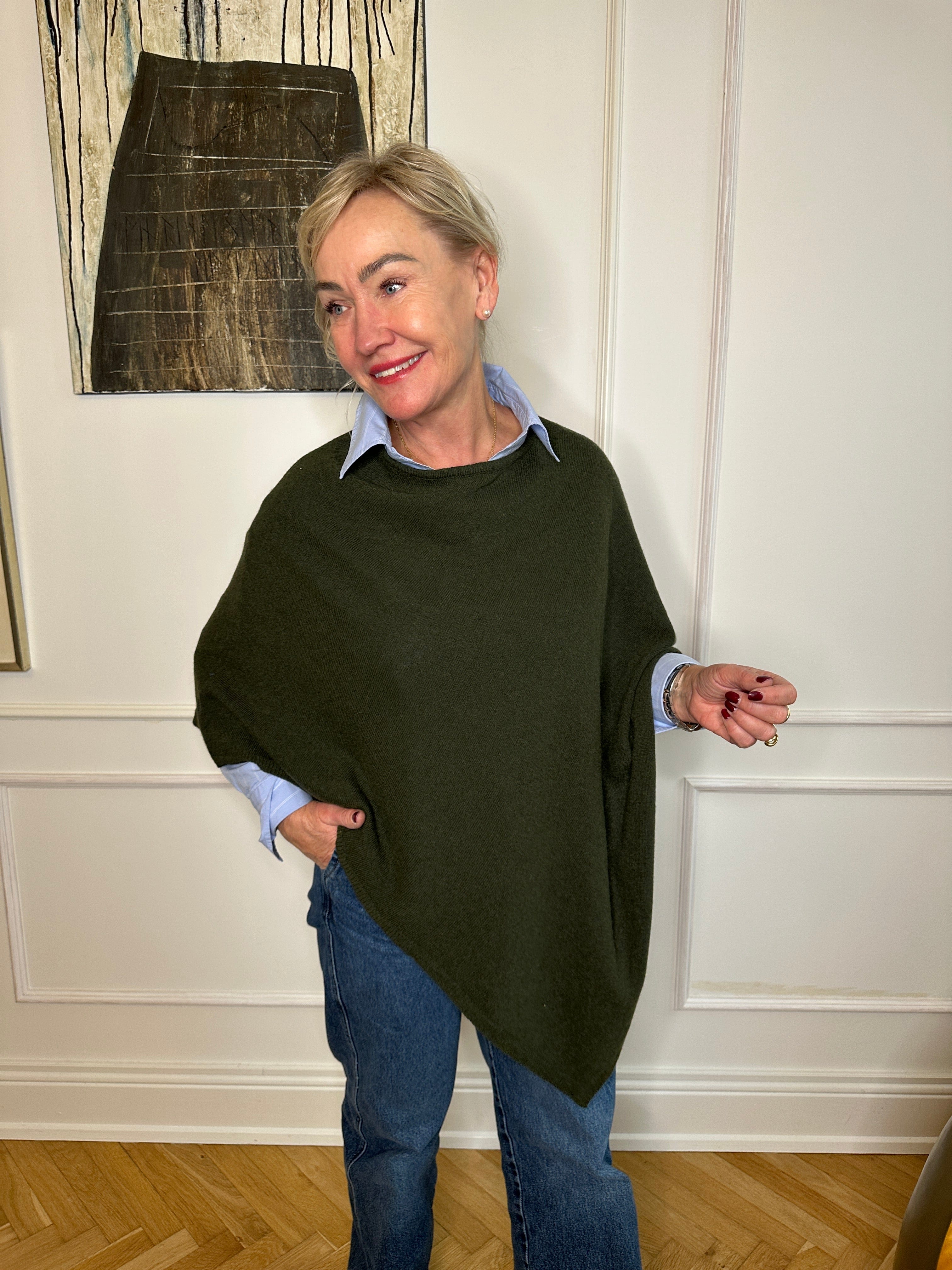 Poncho i 10% cashmere - Mørkegrøn Uldplaiden.dk