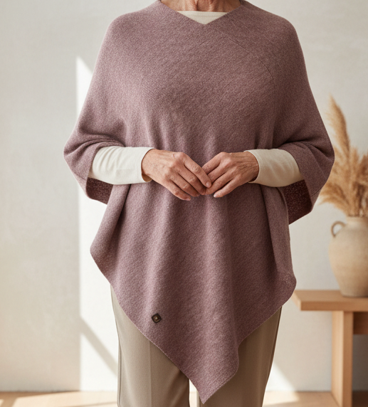 Poncho i 100% baby alpaca uld - Rosa Uldplaiden.dk