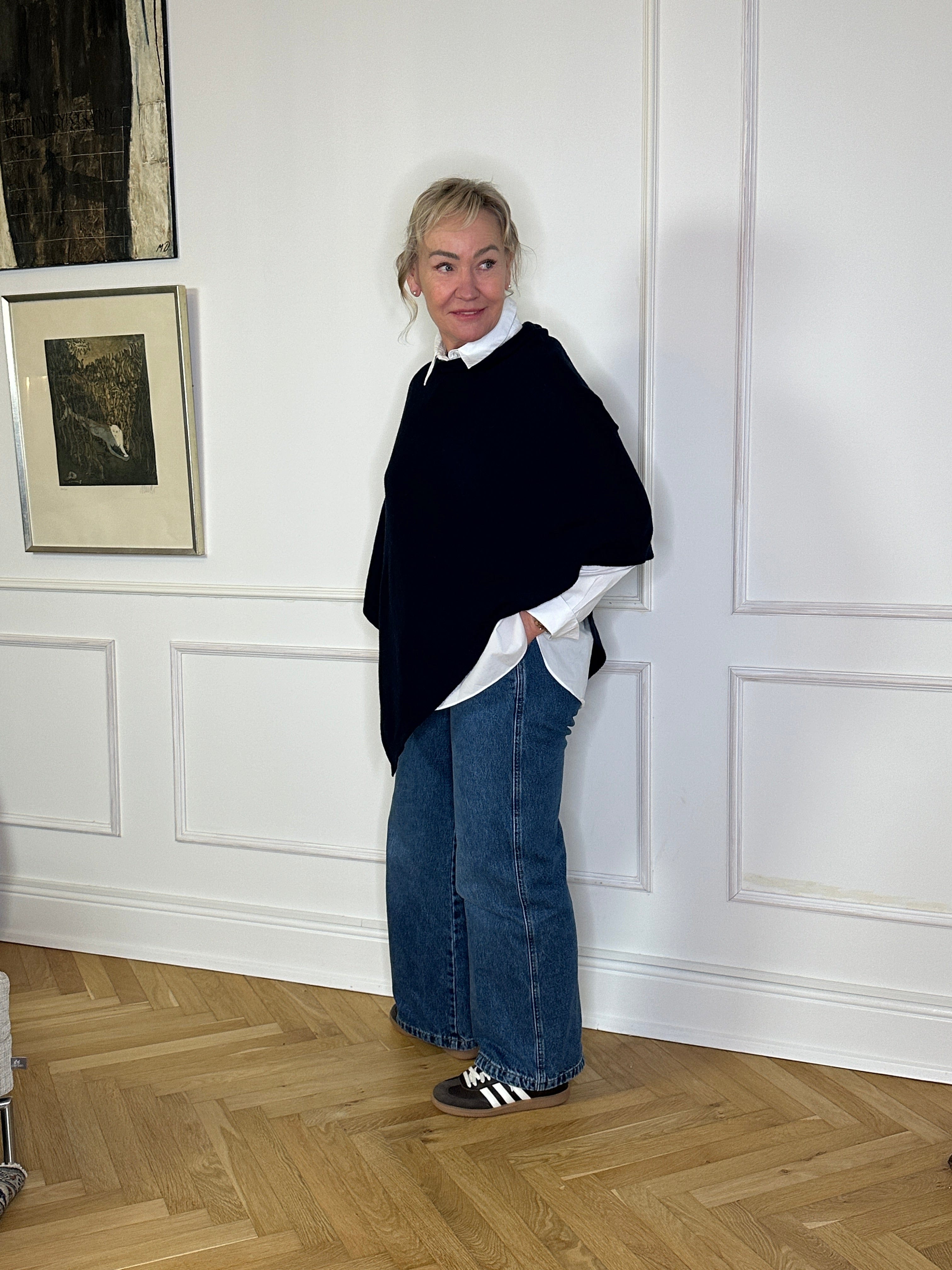 Poncho i 5% cashmere - blå Uldplaiden.dk