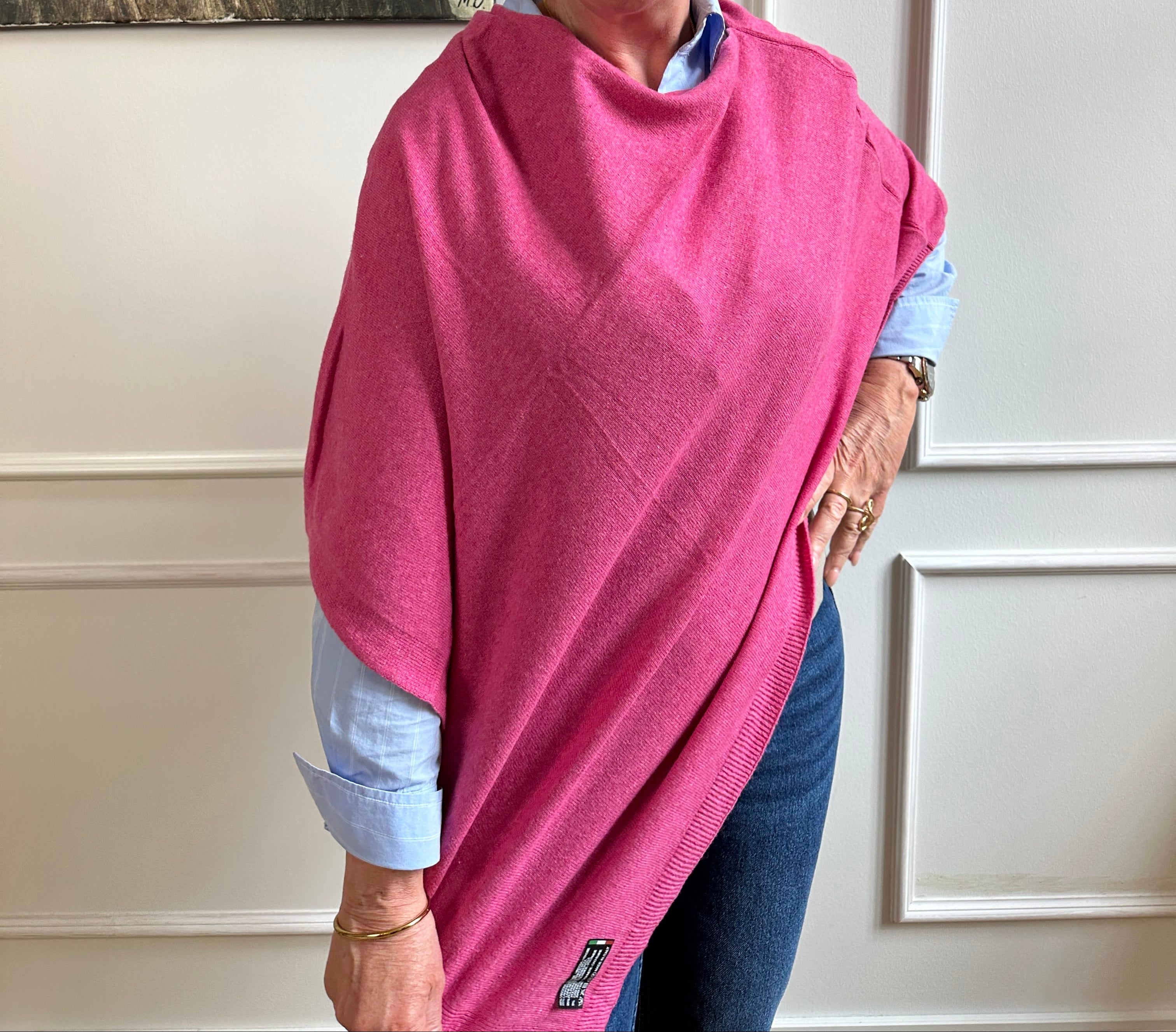 Poncho i 5% cashmere - Pink Uldplaiden.dk