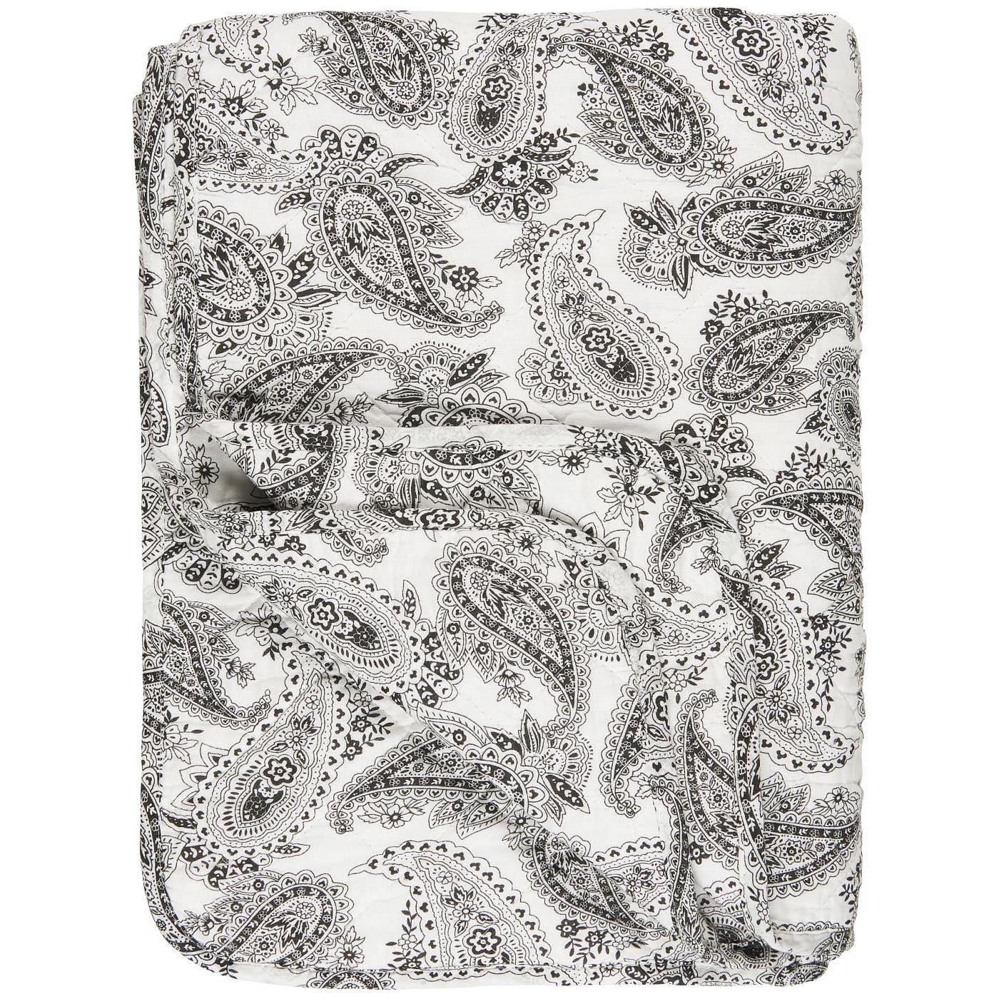 Quiltet Tæppe - hvid m.sort paisley Uldplaiden.dk