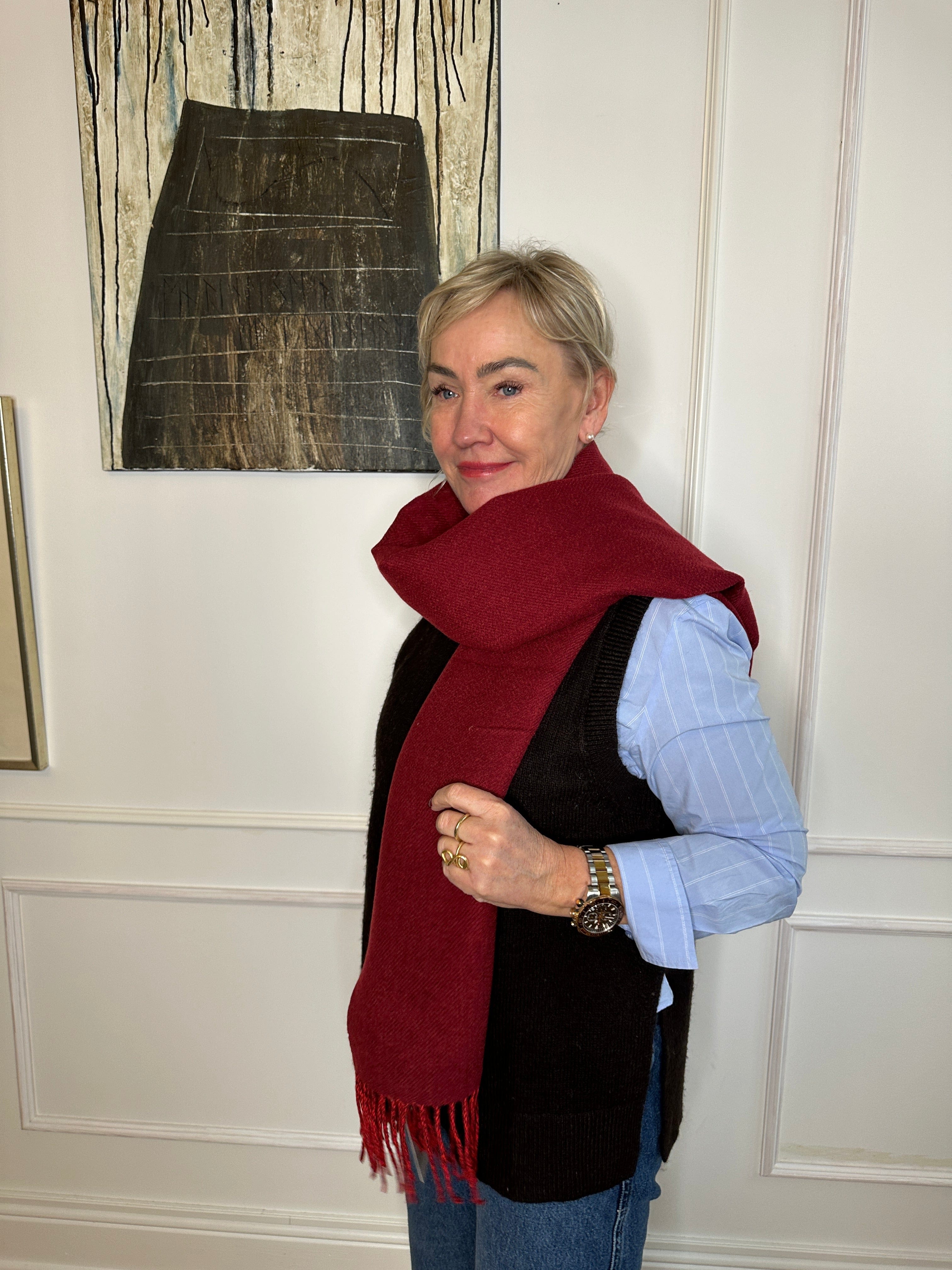 Sjal i blandet uld - Bordeaux Uldplaiden.dk