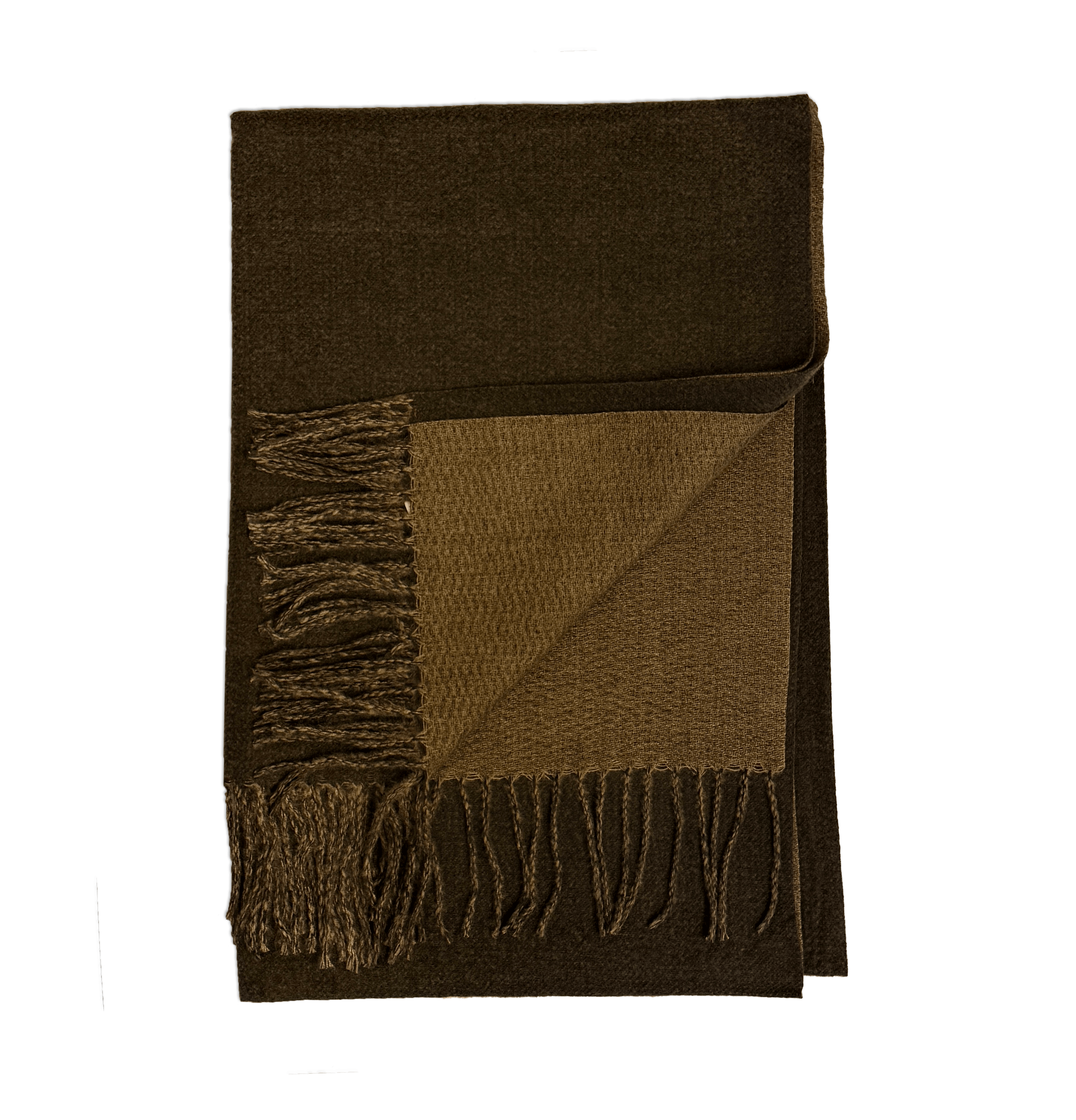 Sjal i blandet uld - Khaki Uldplaiden.dk