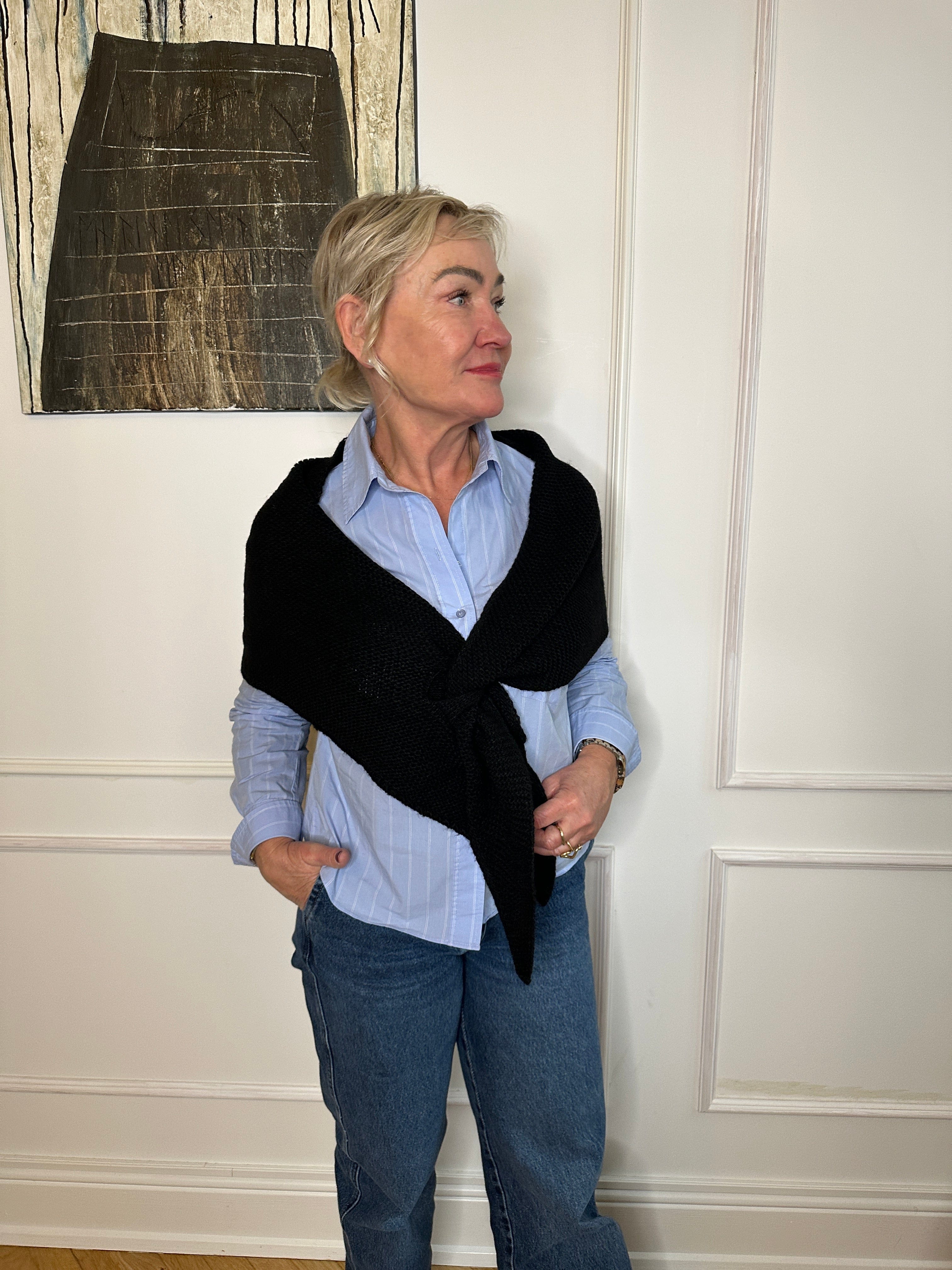 Trekant sjal - Sort Uldplaiden.dk