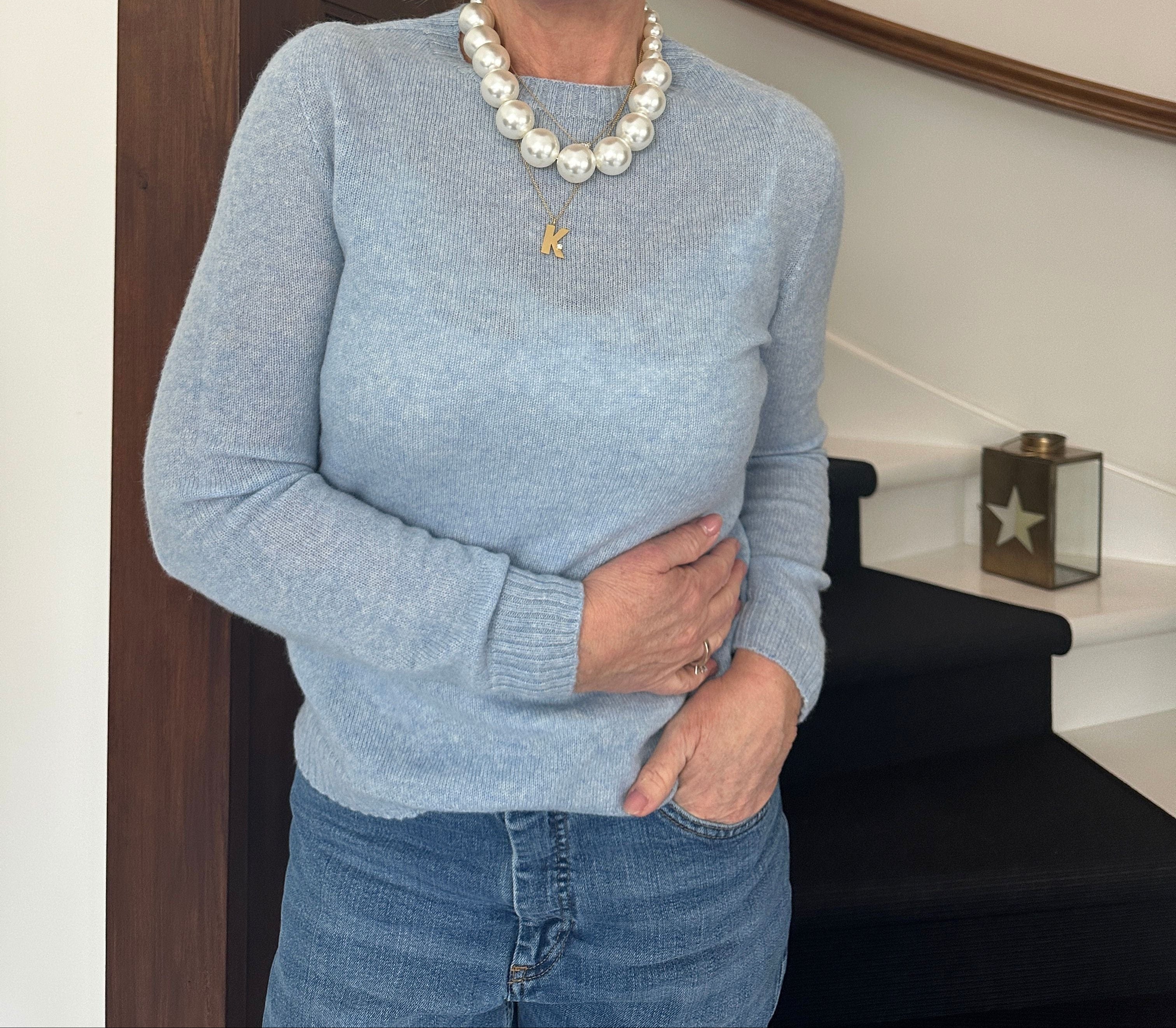 Trøje lyseblå i 100% cashmere trøje Uldplaiden.dk