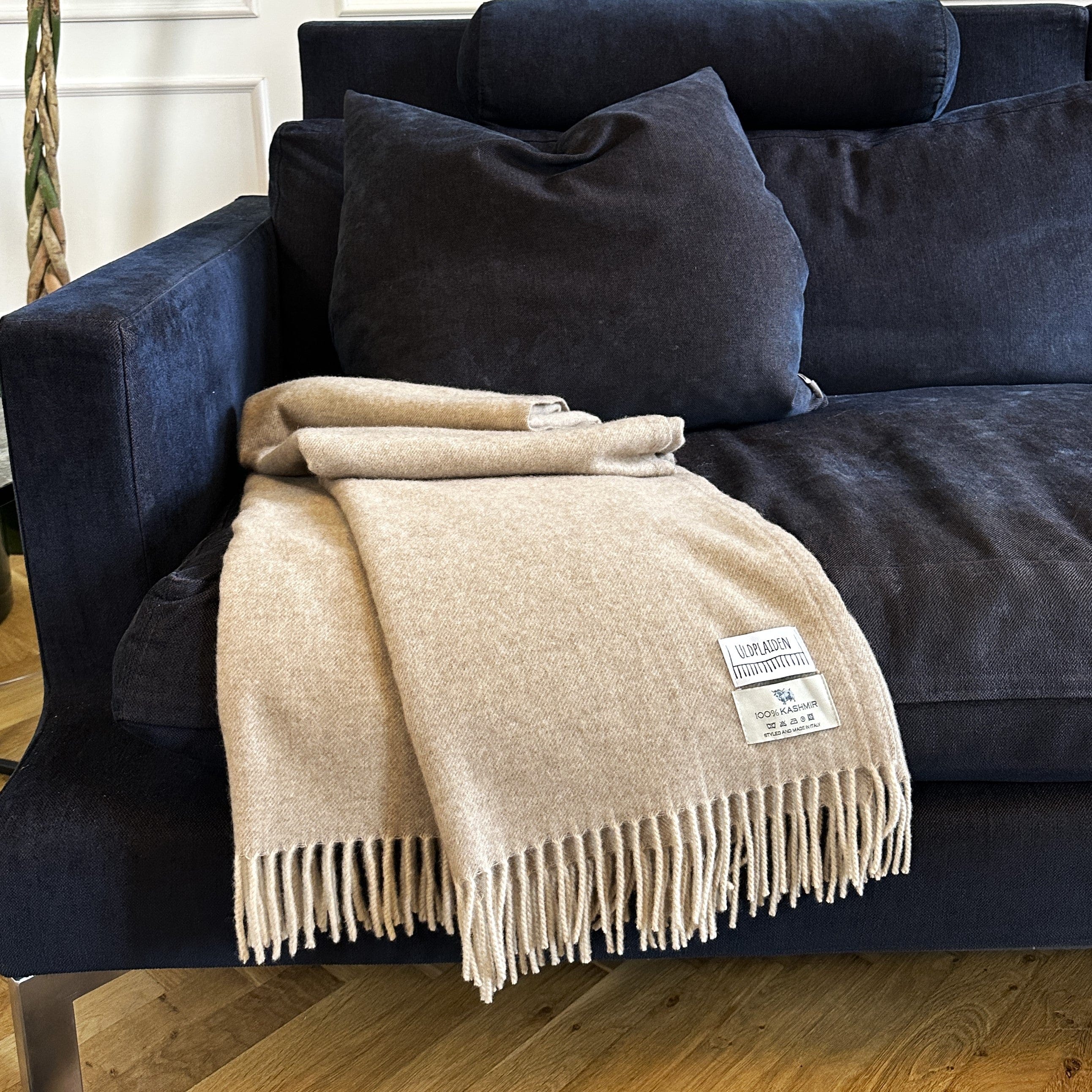 Uldplaid i 100% Kashmir - Beige Uldplaid Uldplaiden.dk