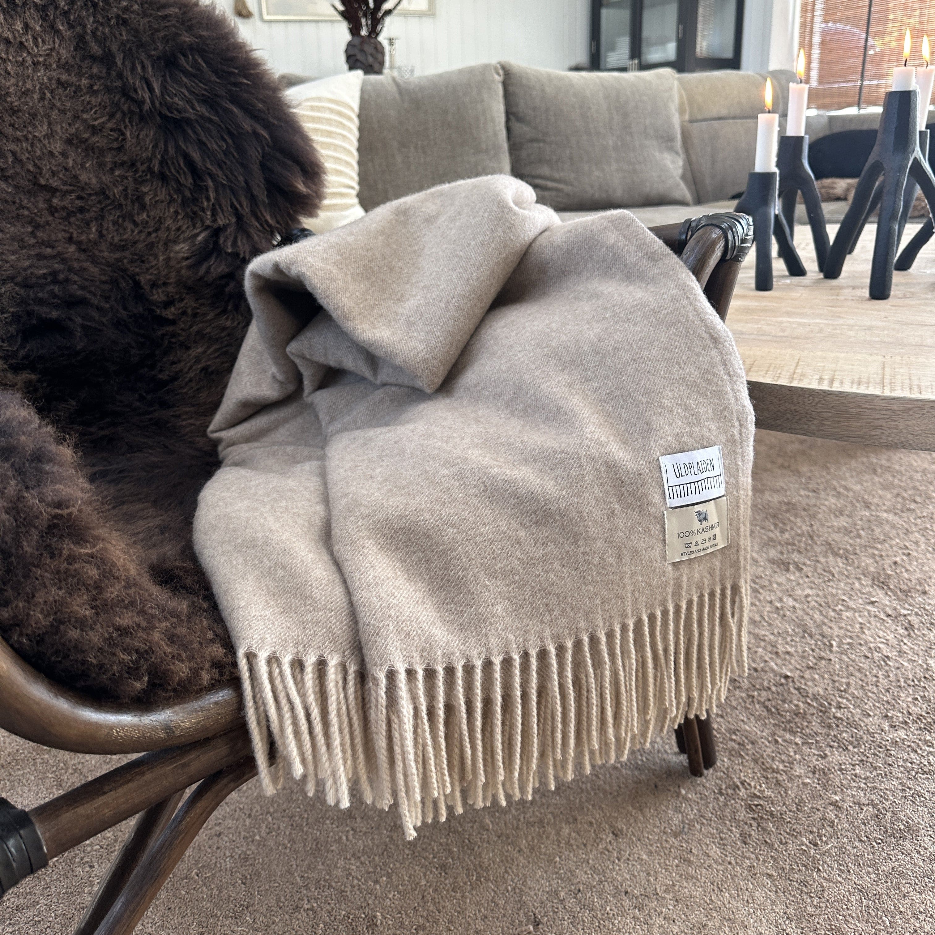 Uldplaid i 100% Kashmir - Beige Uldplaid Uldplaiden.dk