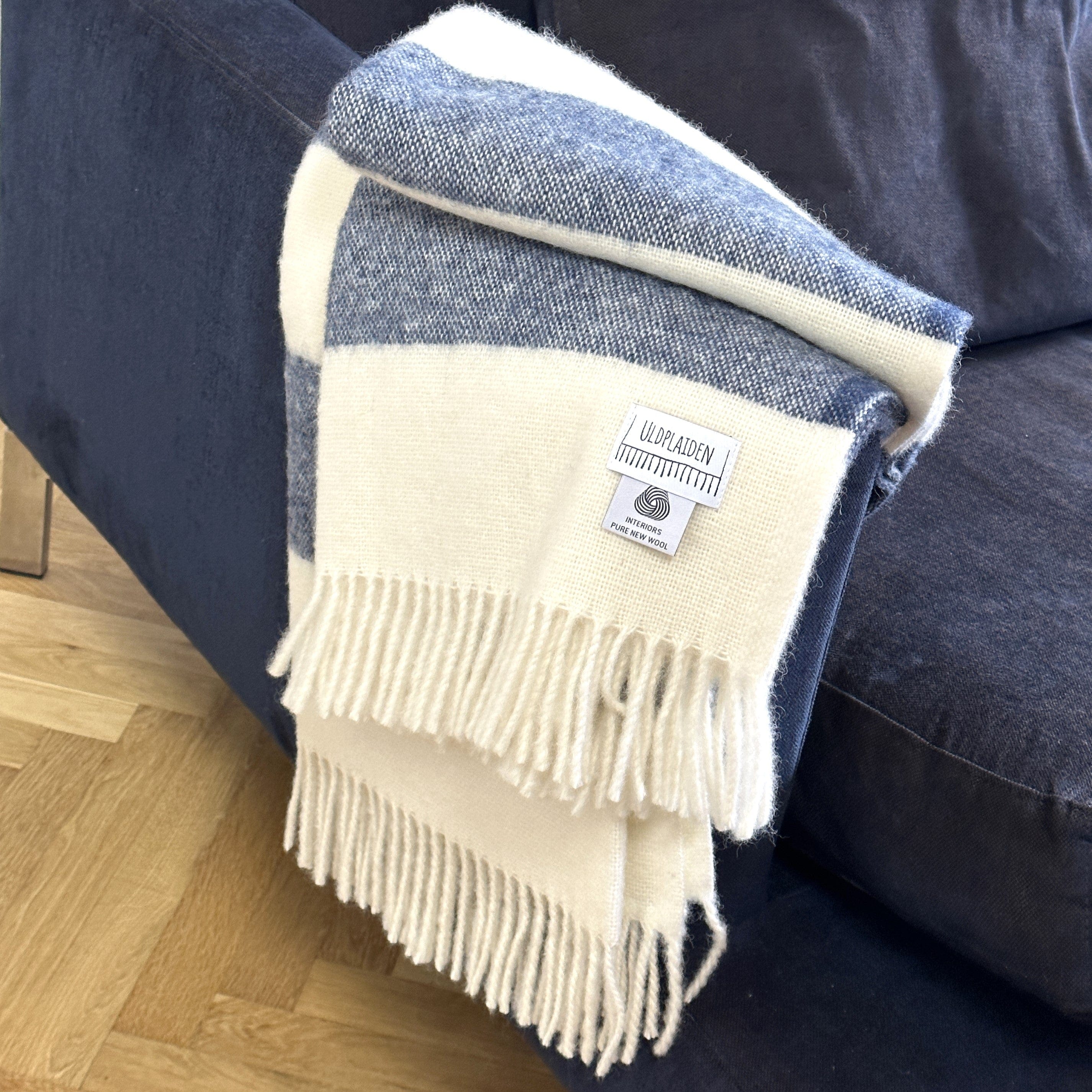 Uldplaid i 100% Ren ny Uld - Havblå Uldplaid Uldplaiden.dk