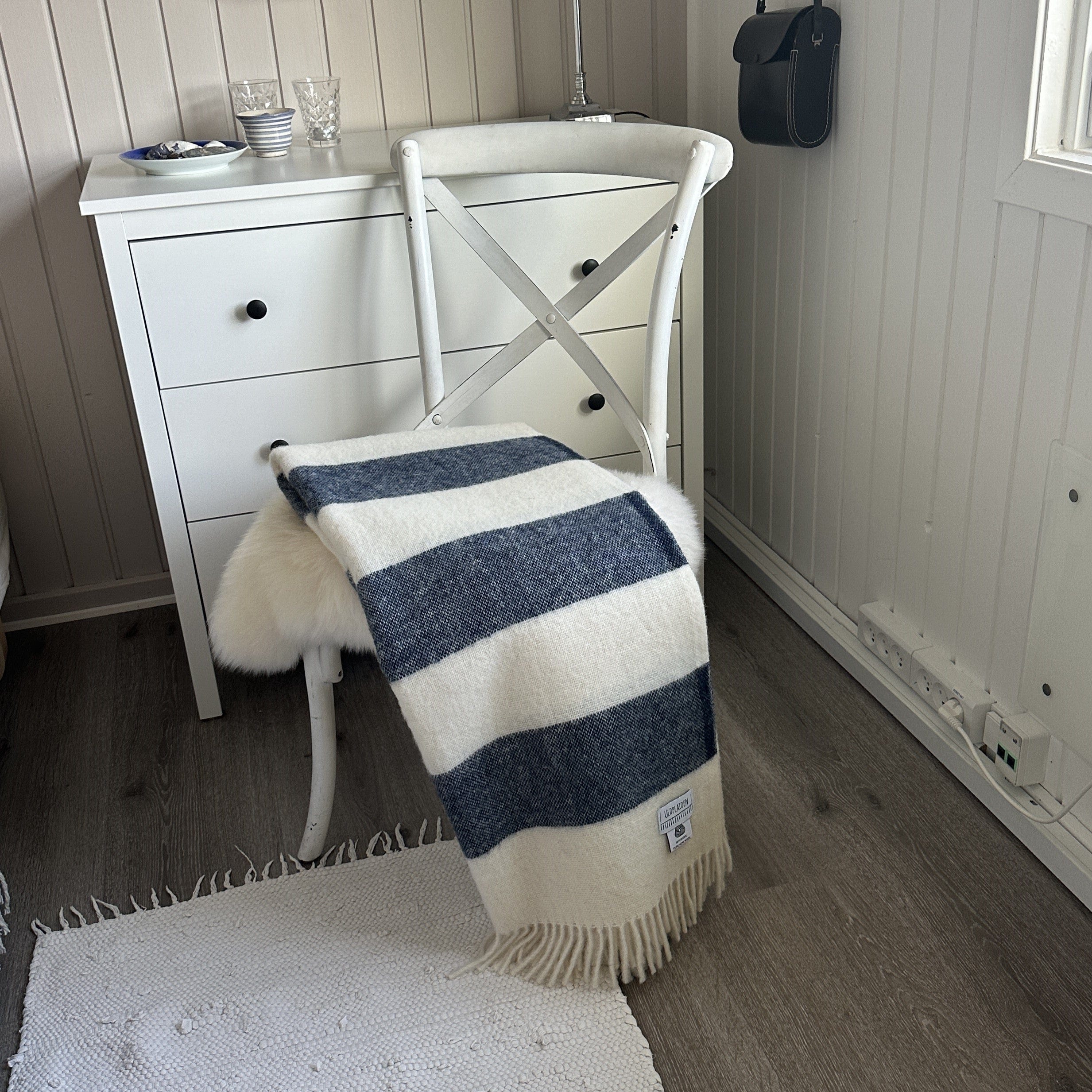 Uldplaid i 100% Ren ny Uld - Havblå Uldplaid Uldplaiden.dk