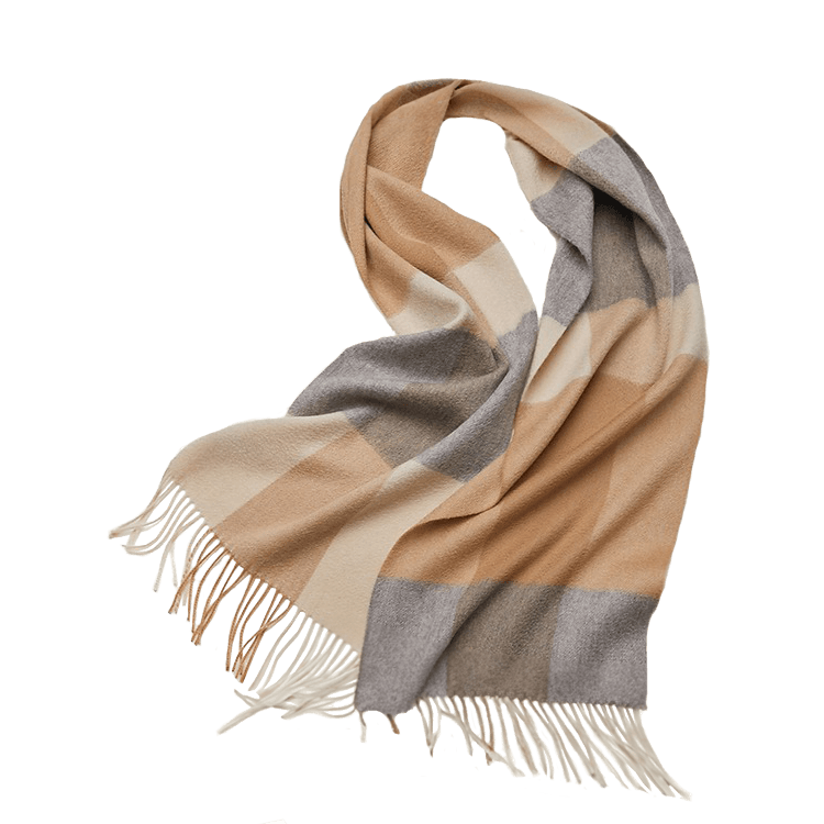 Halstørklæde i 100% Cashmere - Camel/Grå m.Tern (30x180 cm)