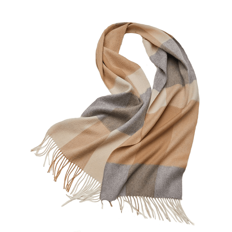 Halstørklæde i 100% Cashmere - Camel/Grå m. Tern (30x180 cm) Halstørklæde Uldplaiden