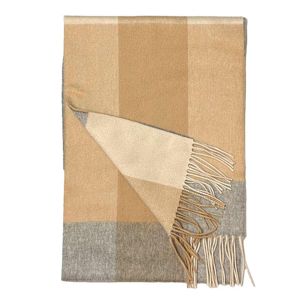 Halstørklæde i 100% Cashmere - Camel/Grå m. Tern (30x180 cm) Halstørklæde Uldplaiden
