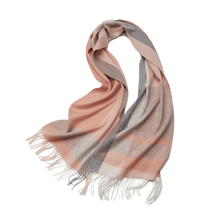 Halstørklæde i 100% Cashmere Rosa/Grå ternet 30x180 cm. Halstørklæde Uldplaiden