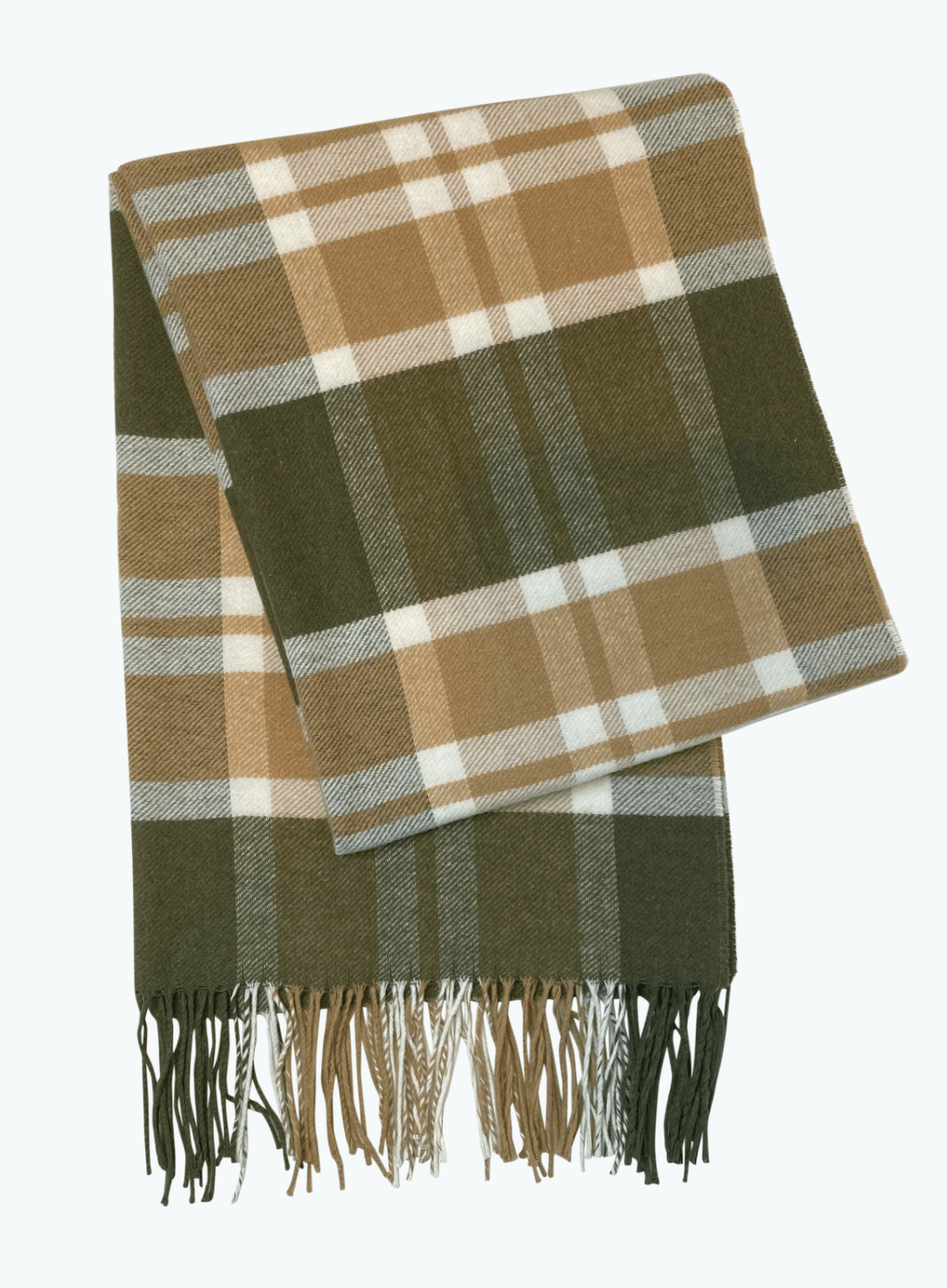 Halstørklæde med merinould i khaki m. tern