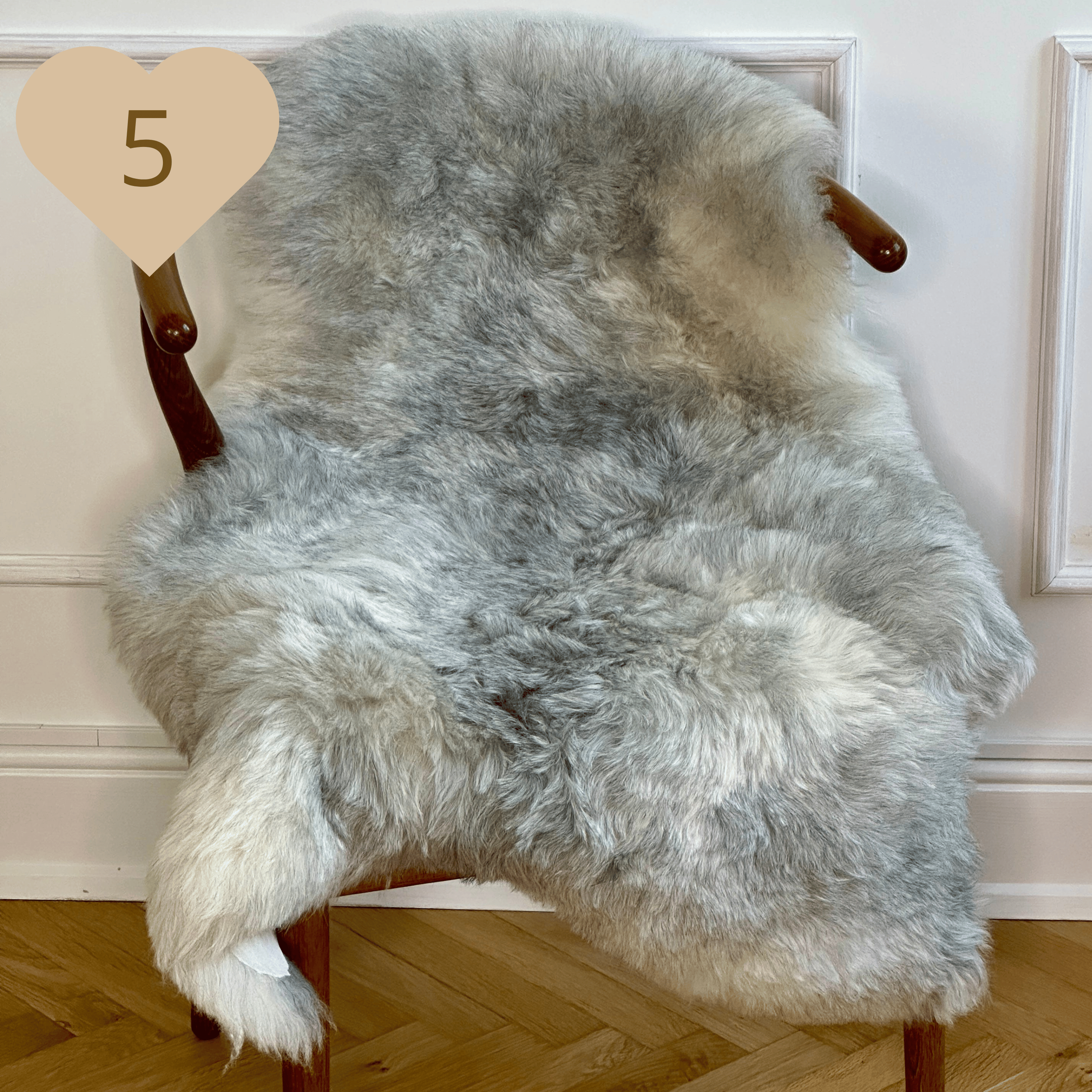 Islandsk Luksus Lammeskind (1) - Hvid og Grå (Large) Lammeskind Uldplaiden