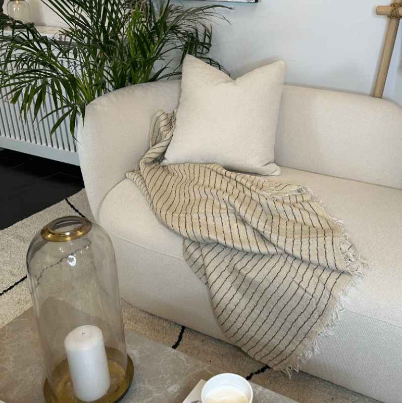 Rustik plaid i bomuld - Beige m. striber (140x200 cm) plaid Uldplaiden