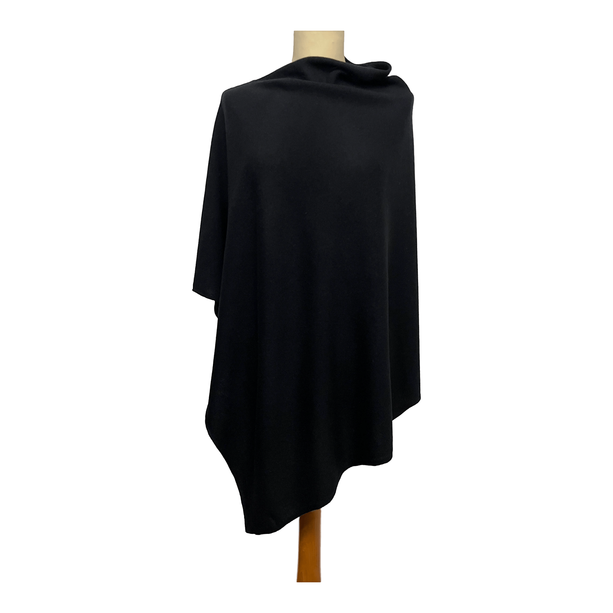 Poncho i 10% Cashmere - Sort Poncho Uldplaiden