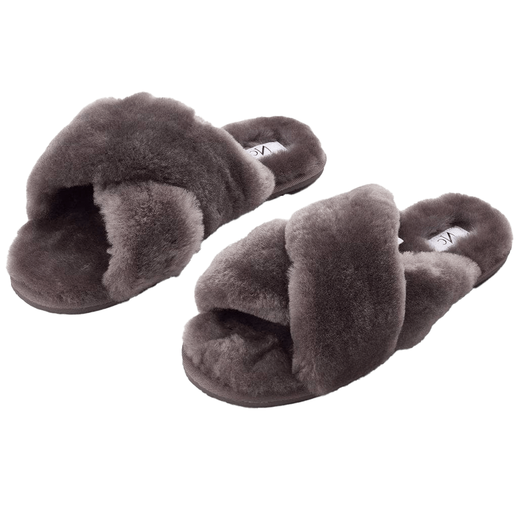 Lammeskind hjemmesko - Cross, Grå Slippers Uldplaiden