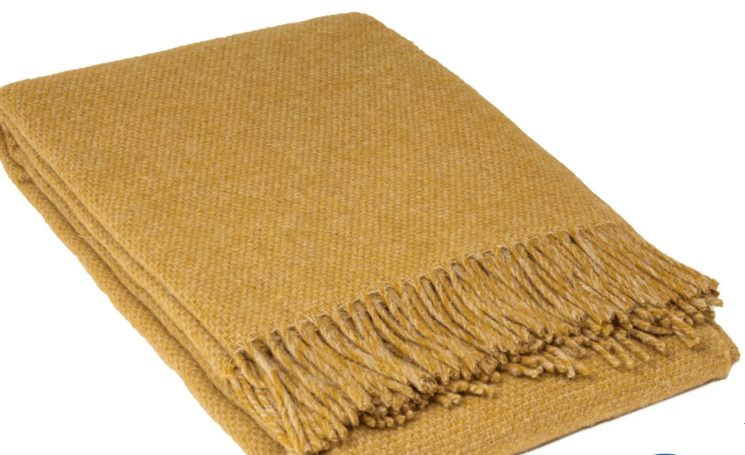 Uldplaid i 100% uld - Rustik Mustard (140x200 cm) tæppe Uldplaiden