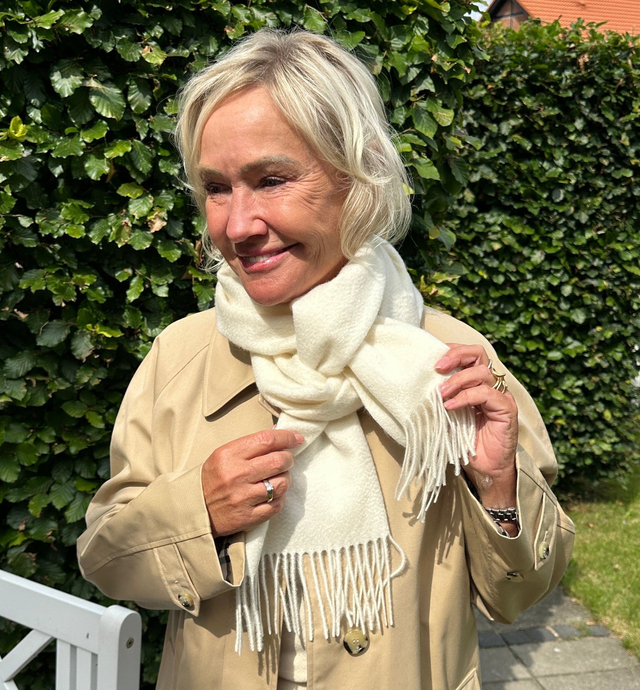 Halstørklæde i 100% Cashmere - Offwhite (30 x 180 cm) Tørklæder og sjaler Uldplaiden