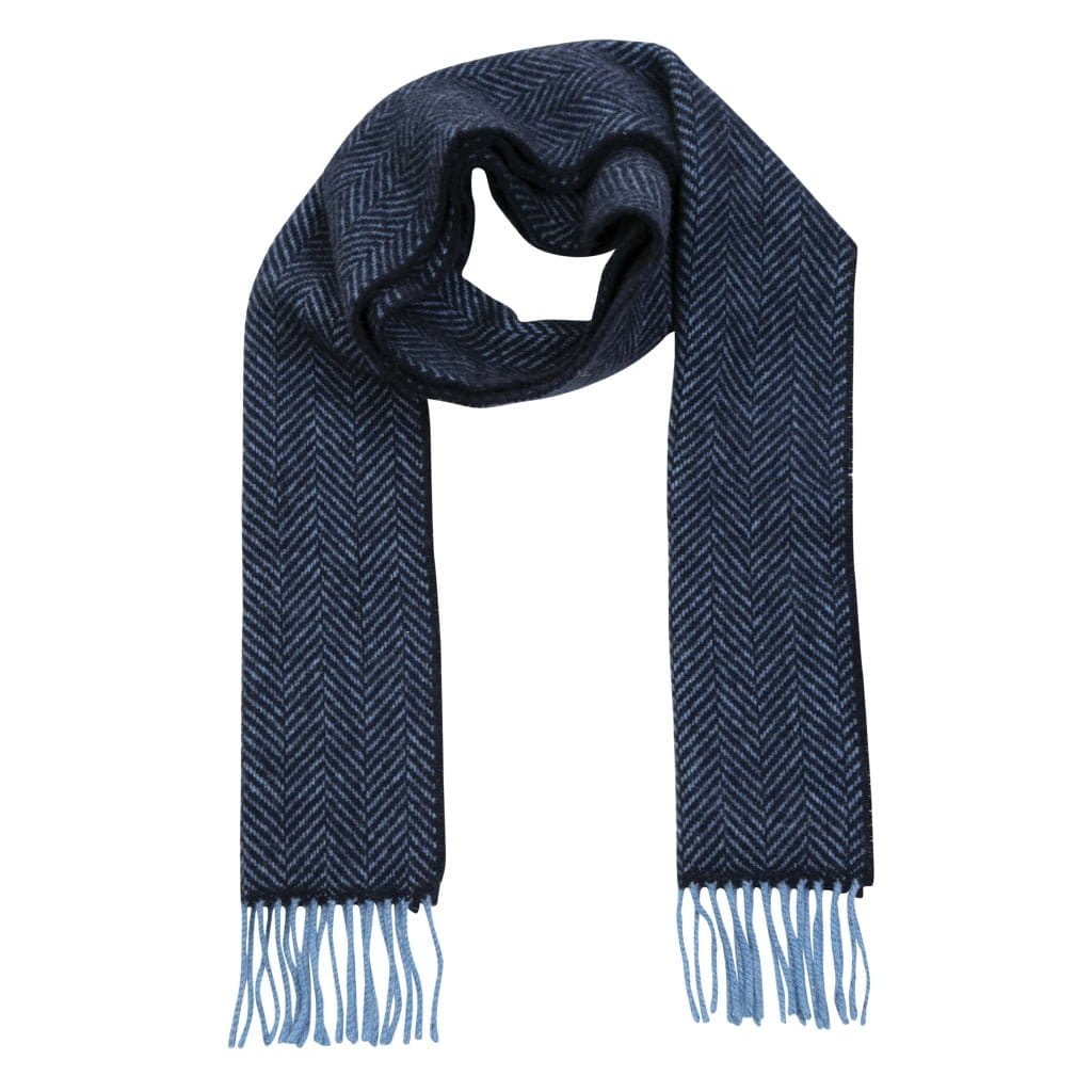 Halstørklæde i 5% Cashmere - Navy blå m. sildebensmønster Tørklæder og sjaler Uldplaiden