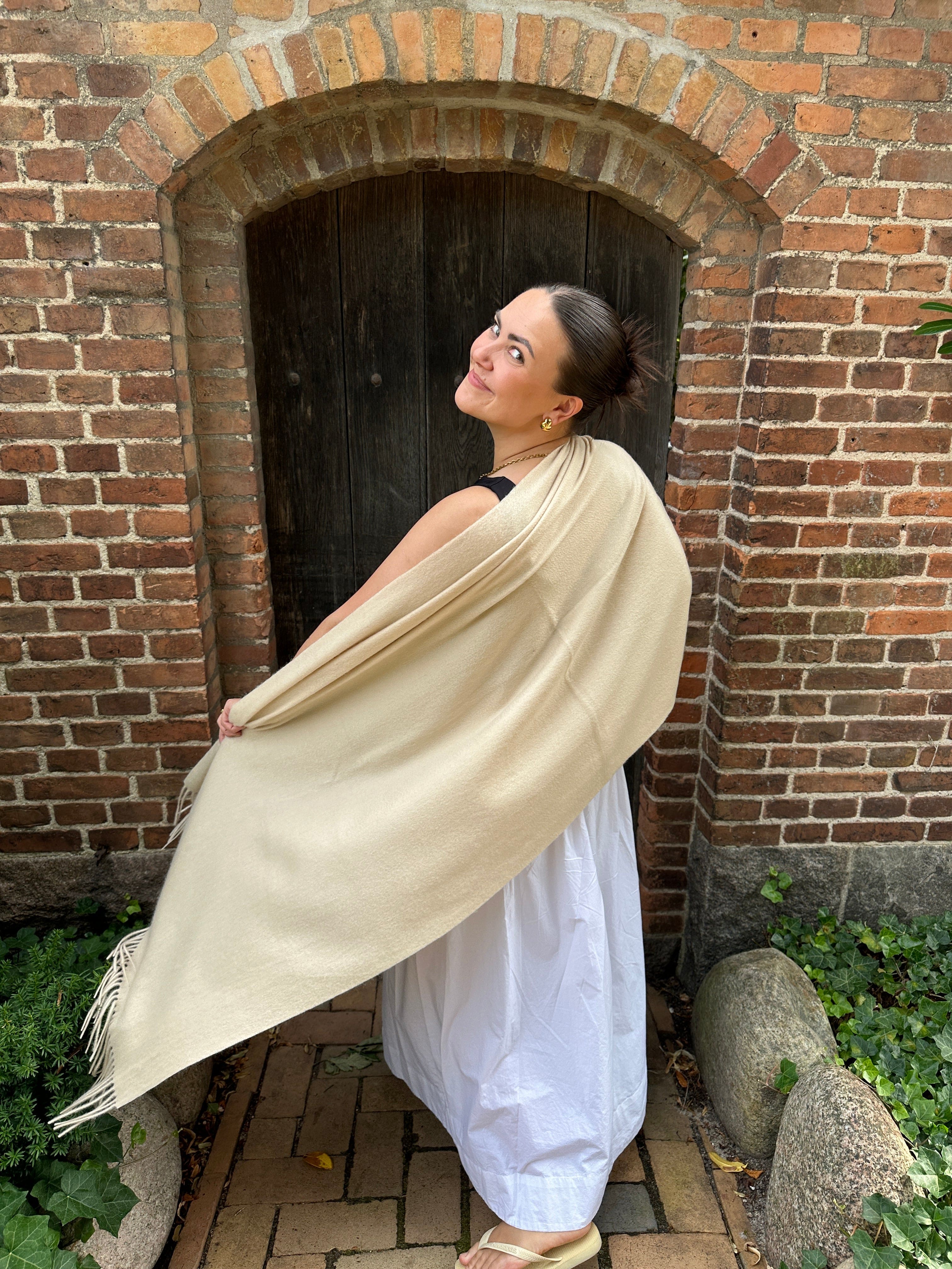 Sjal i 100% Cashmere - Creme (70x200 cm) Tørklæder og sjaler Uldplaiden