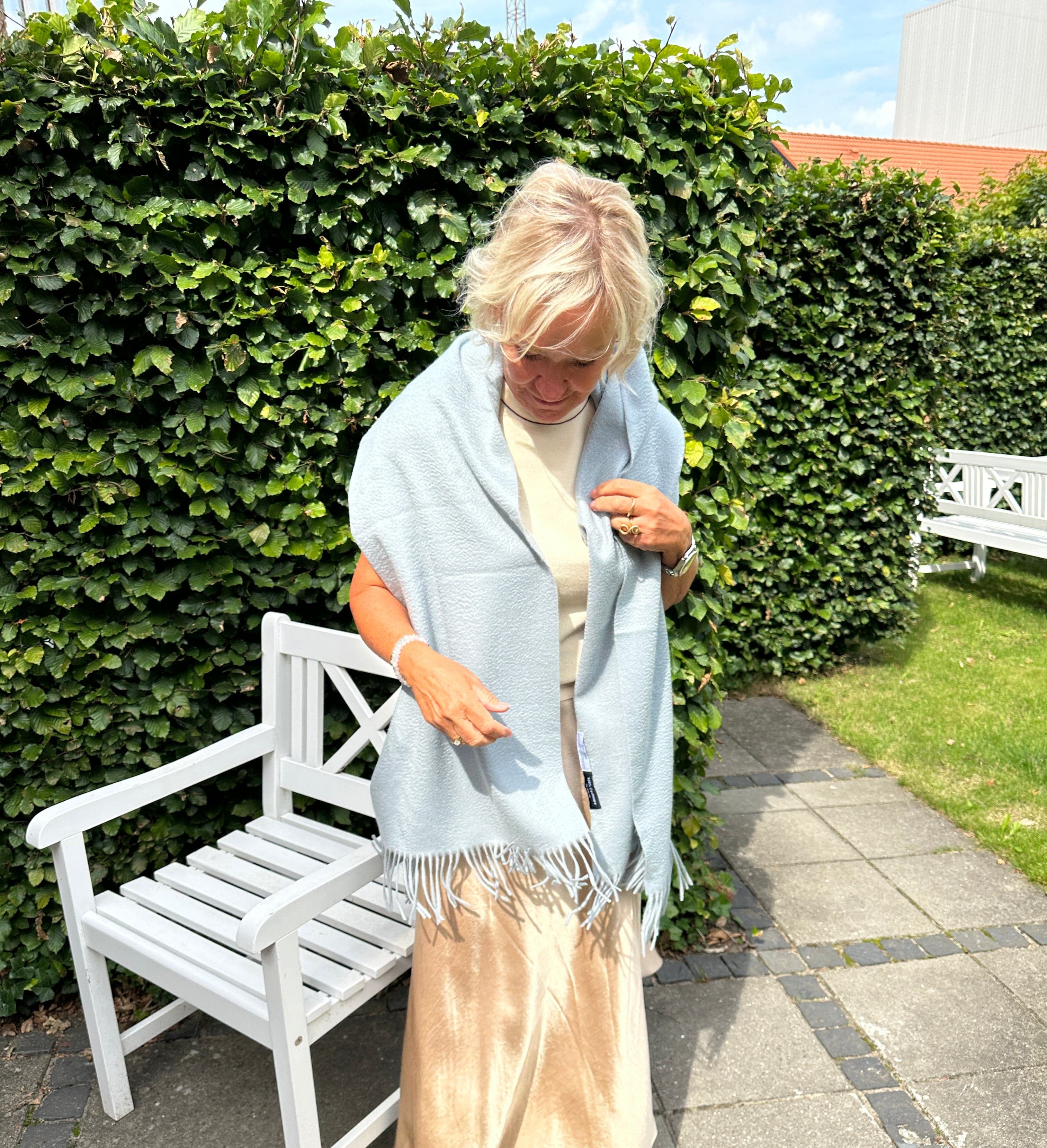 Sjal i 100% Cashmere - Isblå (70x200 cm) Tørklæder og sjaler Uldplaiden