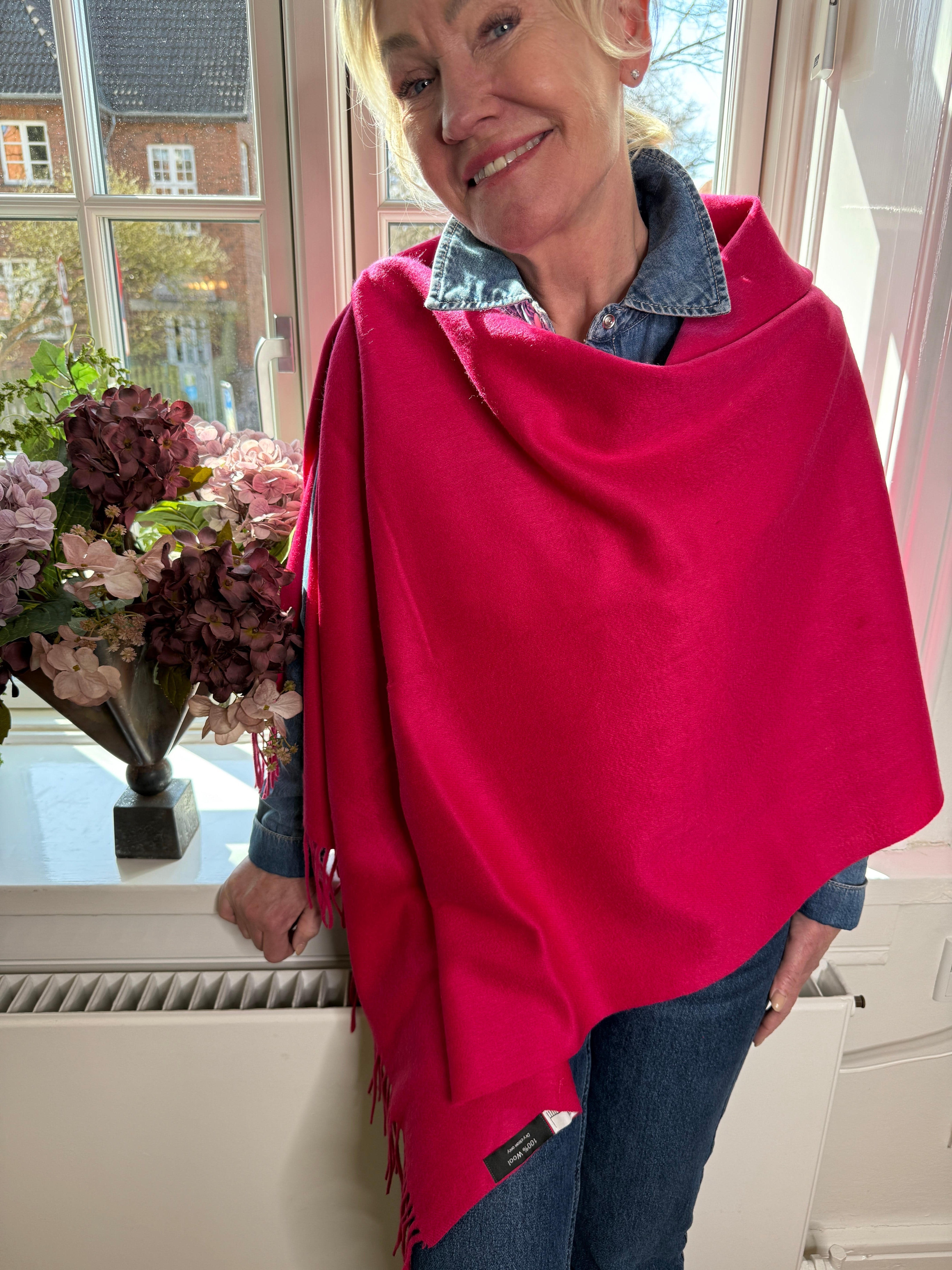 Sjal i 100% Merinould - pink Tørklæder og sjaler Uldplaiden