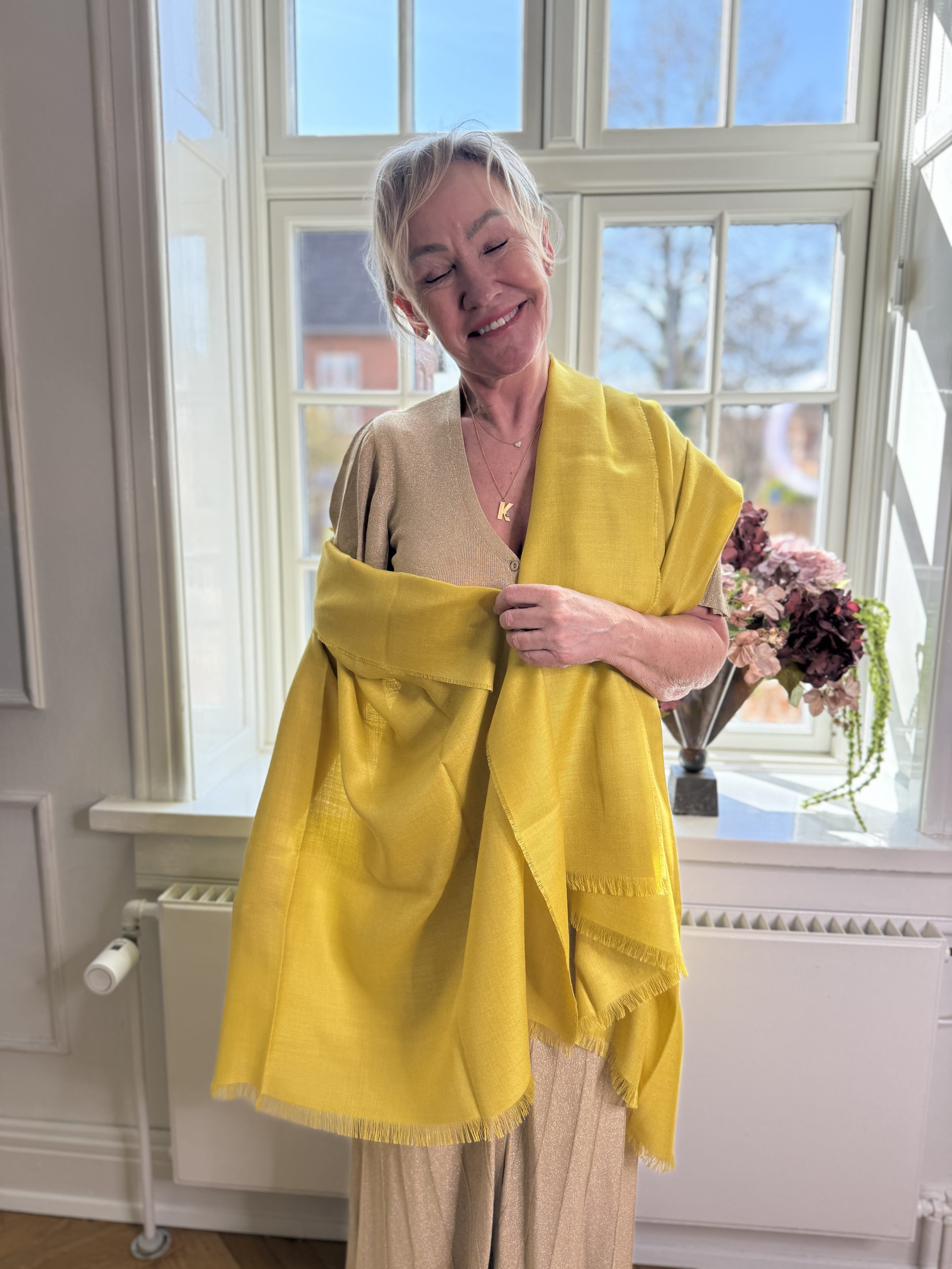 Sjal i baby alpaca uld og silke - Mustard gul Tørklæder og sjaler Uldplaiden