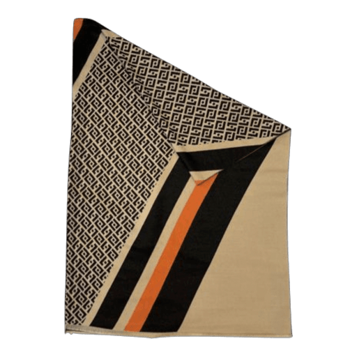 Sjal - Orange, Sort og Lys Beige (180x65 cm) Tørklæder Uldplaiden