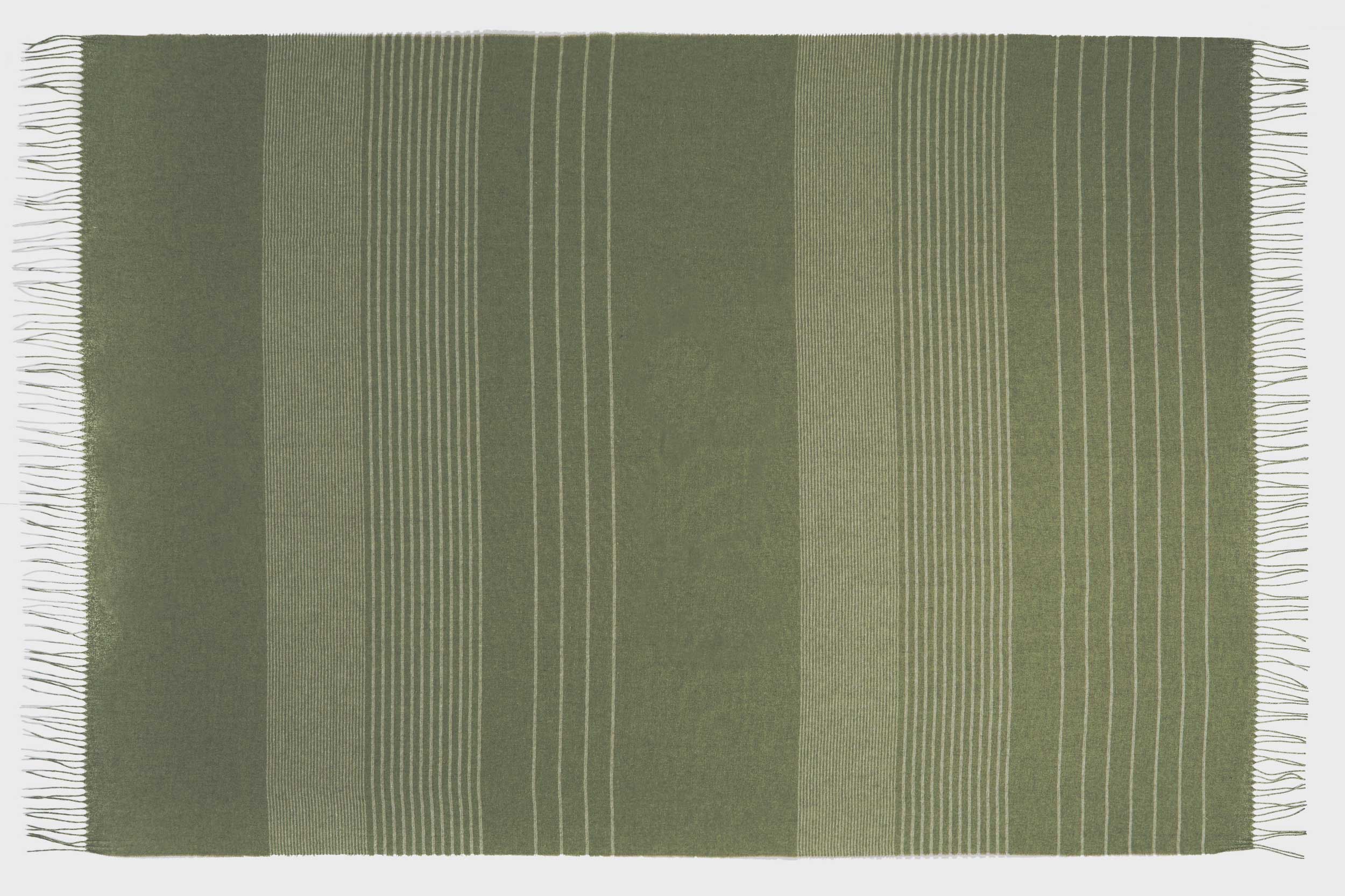 Plaid i 20% Merinould - Khaki m. Off White Striber (140x200 cm) Uldplaid Uldplaiden