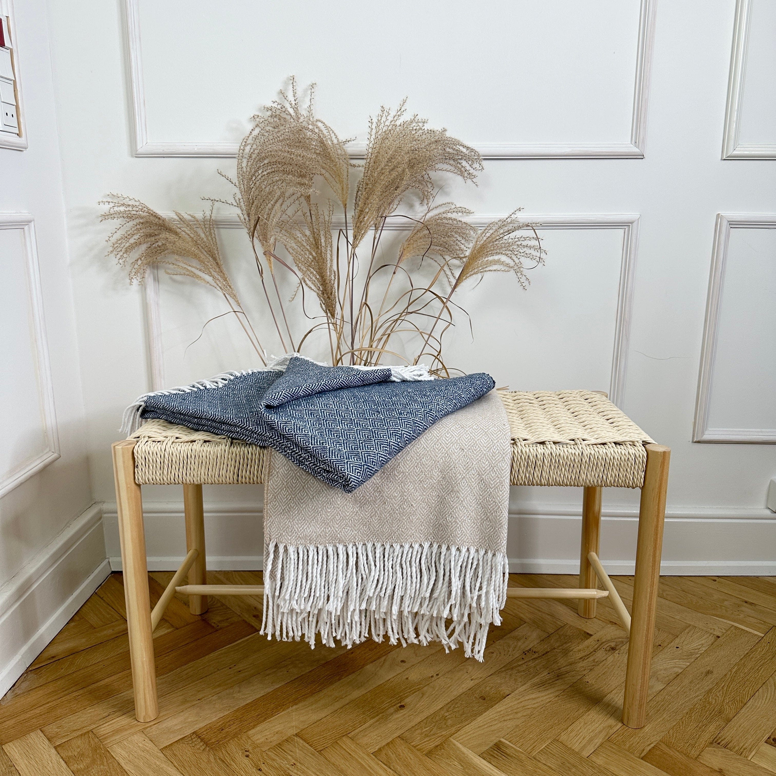 Recycled Bomuldsplaid - Beige (140x200 cm) Uldplaid Uldplaiden