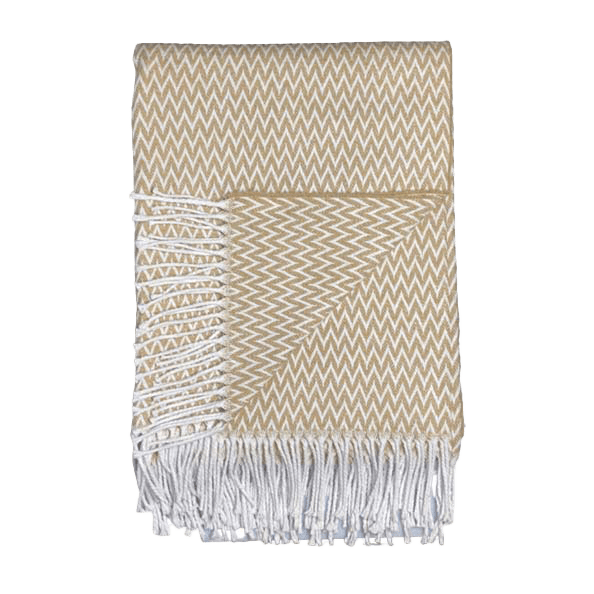 Recycled Bomuldsplaid - Beige m. Zigzag (140x200 cm) Uldplaid Uldplaiden