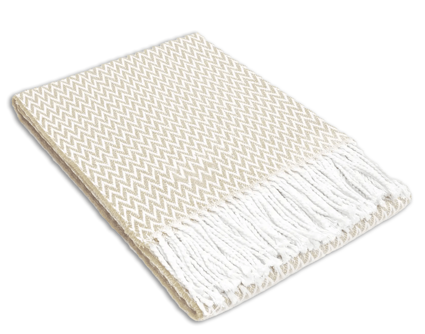 Recycled Bomuldsplaid - Beige m. Zigzag (140x200 cm) Uldplaid Uldplaiden