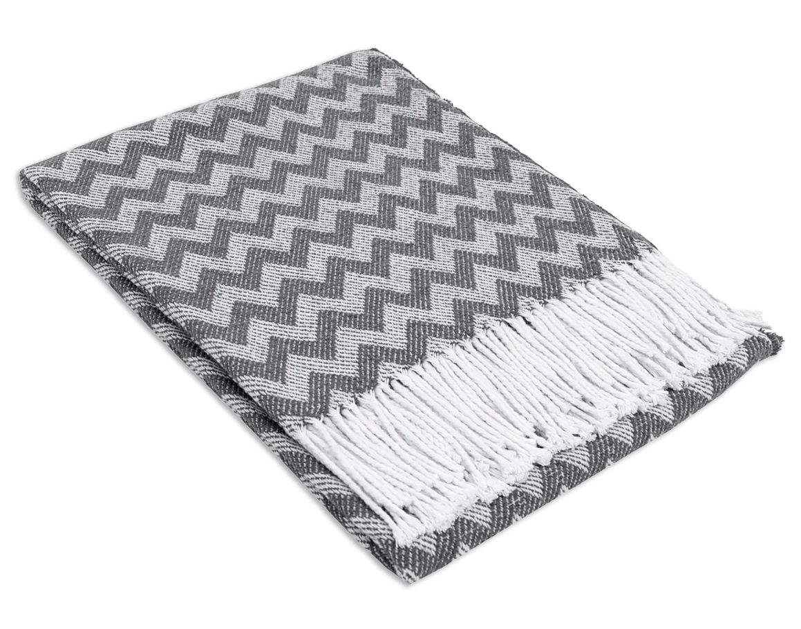 Recycled Bomuldsplaid - Grå/off white zigzag Uldplaid Uldplaiden