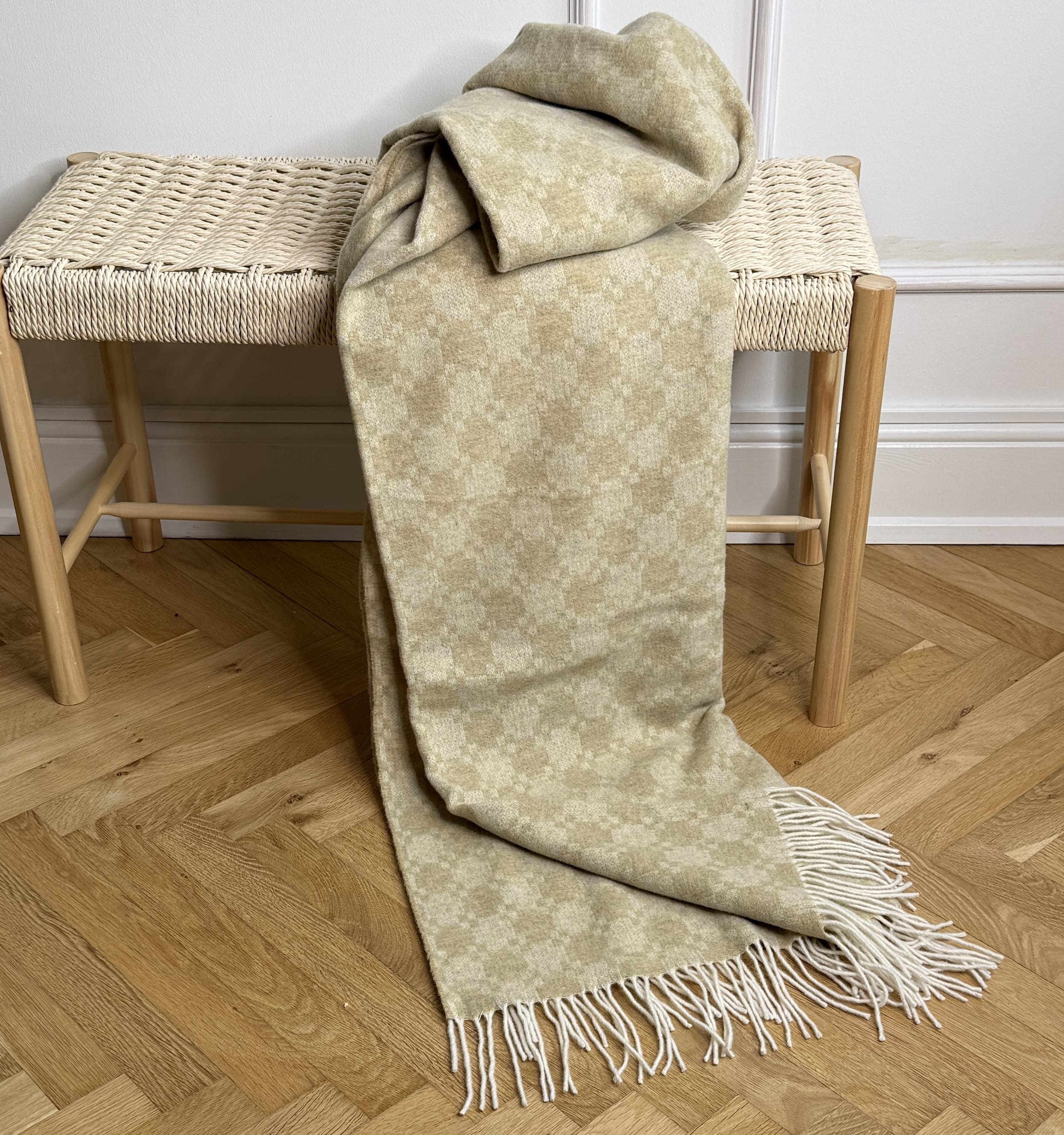 Uldplaid i 10% Cashmere - Beige m. mønster Uldplaid Uldplaiden