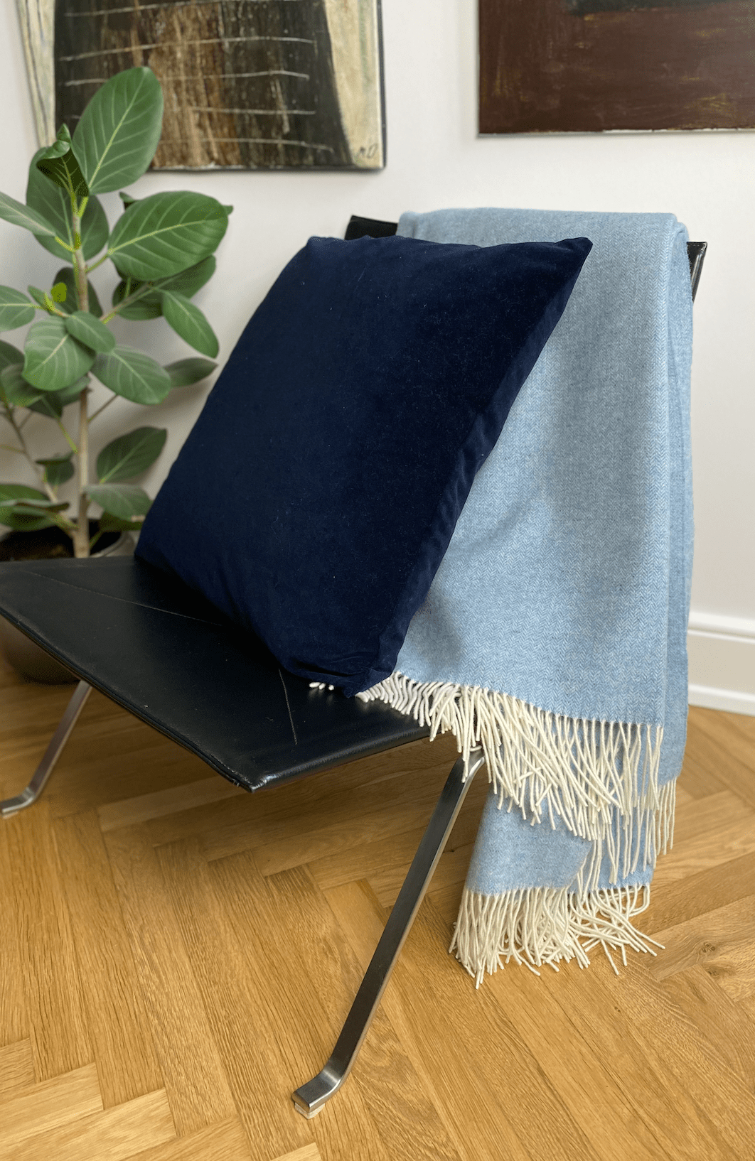 Uldplaid i 10% Cashmere - Lyseblå (140x200 cm) Uldplaid Uldplaiden