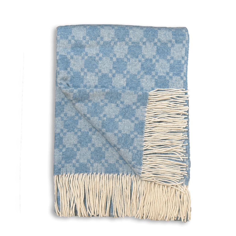 Uldplaid i 10% Cashmere - Lyseblå m. mønster(140x200 cm) Uldplaid Uldplaiden