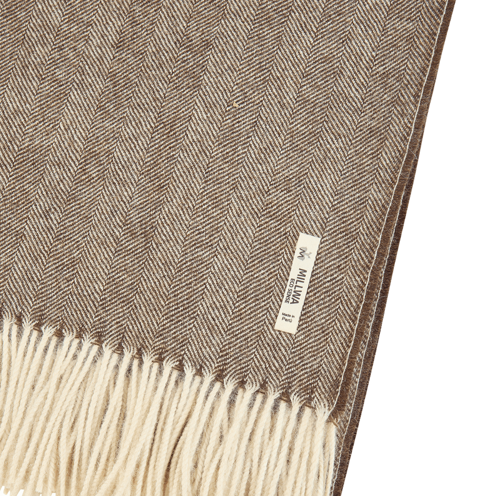 Uldplaid i 100% baby alpaca uld - lys brun m. sildebensmønster Uldplaid Uldplaiden