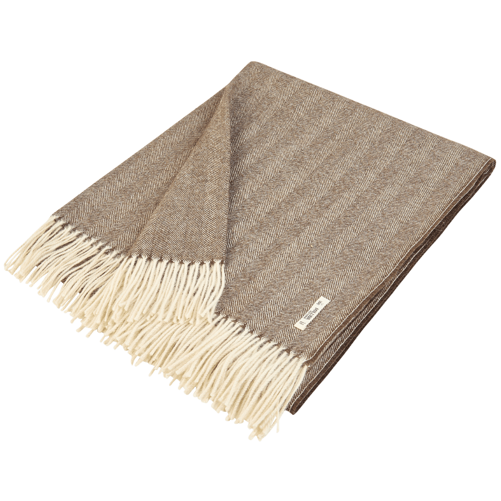 Uldplaid i 100% baby alpaca uld - lys brun m. sildebensmønster Uldplaid Uldplaiden