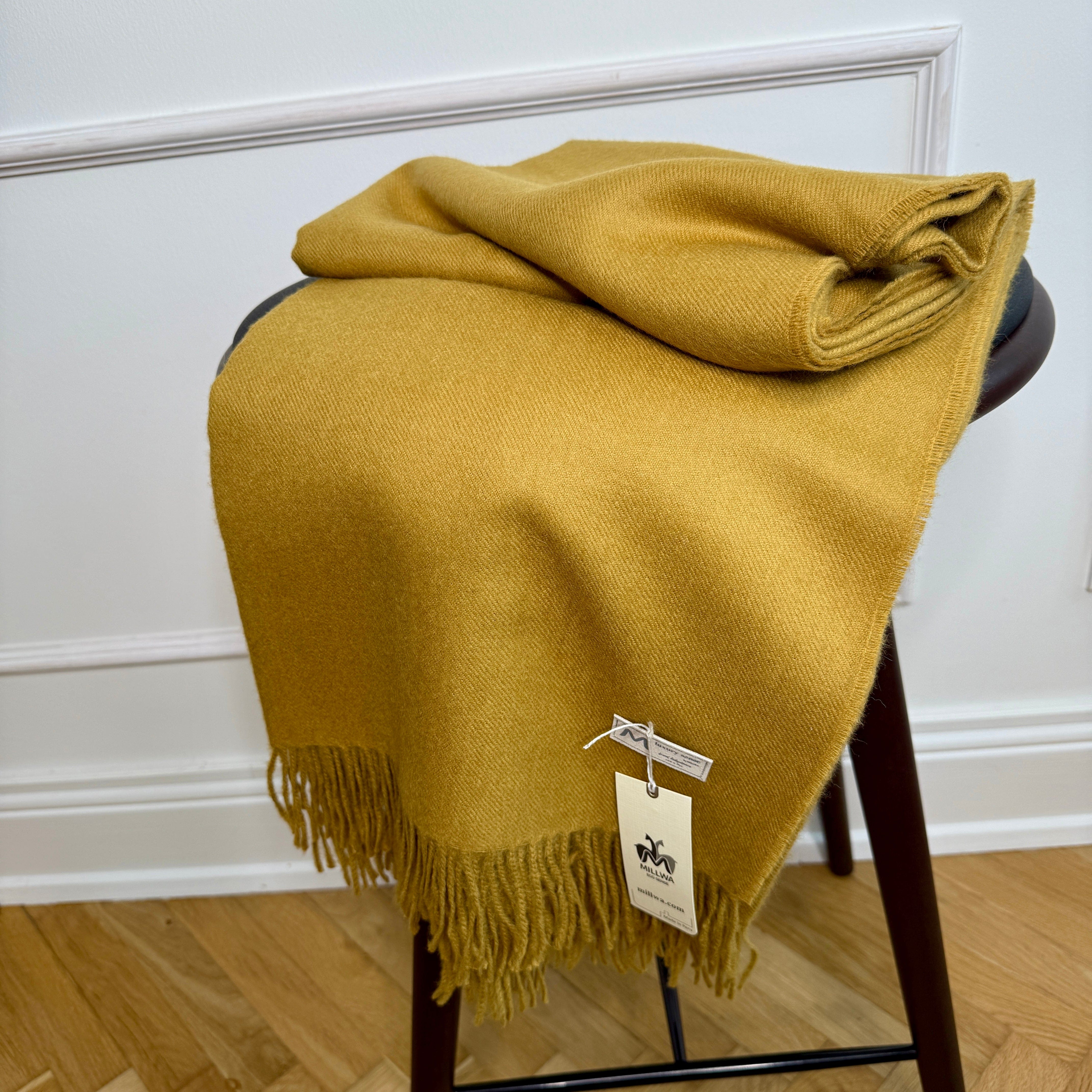 Uldplaid i 100% baby alpaca uld - Mustard Gul (130x180 cm) Uldplaid Uldplaiden