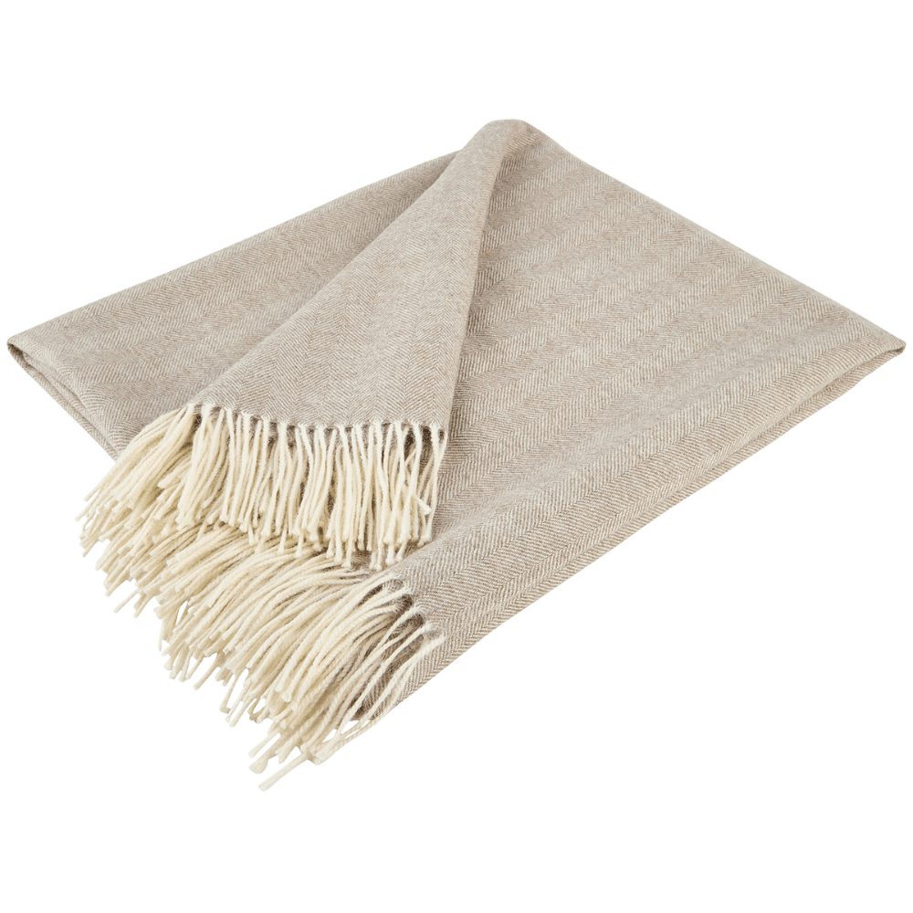 Uldplaid i 100% baby alpaca uld - sand m. sildebensmønster Uldplaid Uldplaiden