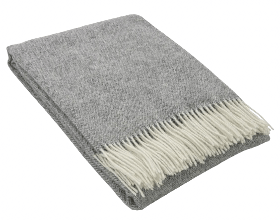 Uldplaid i 100% New Zealandsk uld - Grå m. sildebensmønster (140x200 cm) Uldplaid Uldplaiden