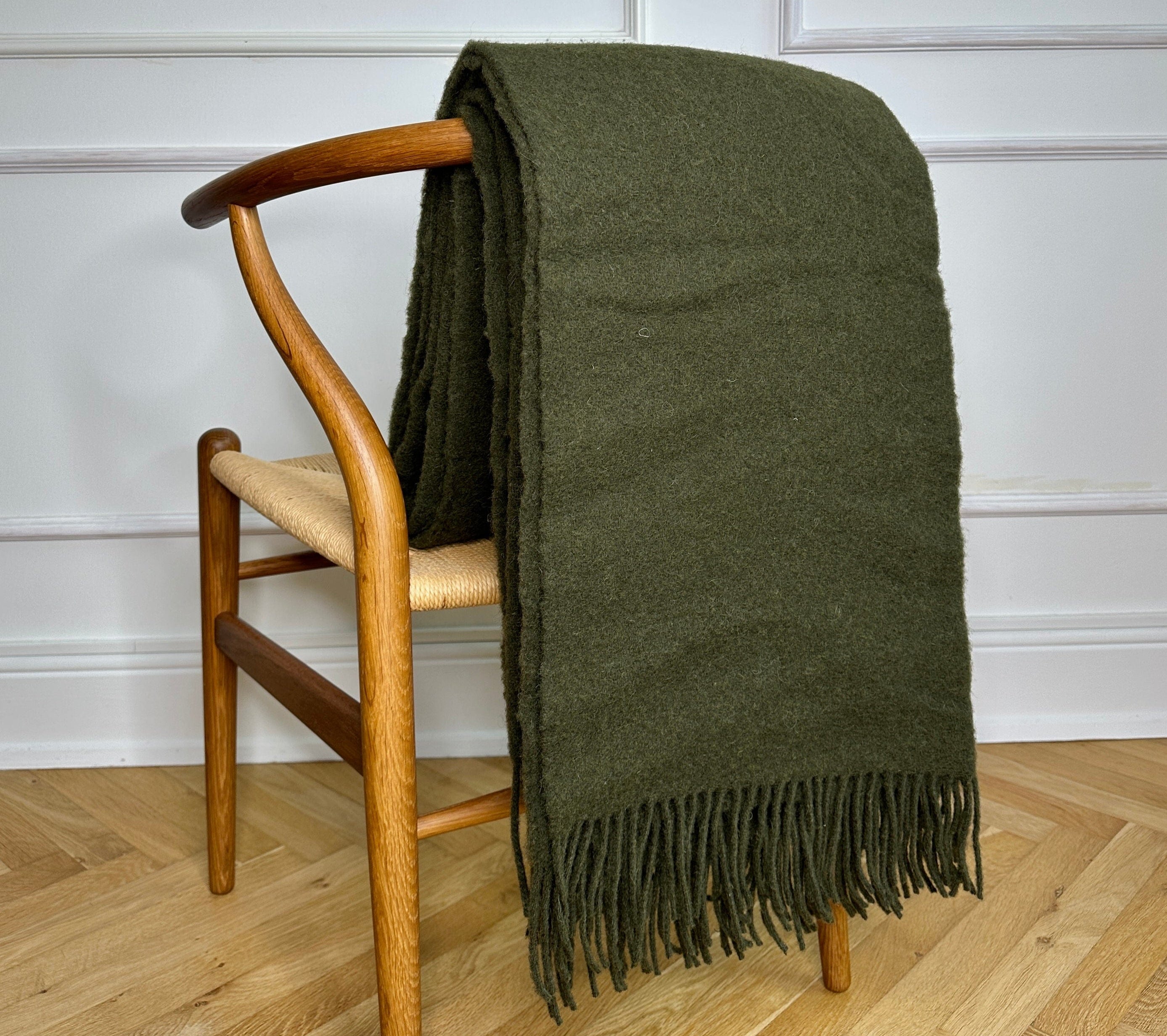 Uldplaid i 100% uld - Khaki grøn (140x200 cm) Uldplaid Uldplaiden