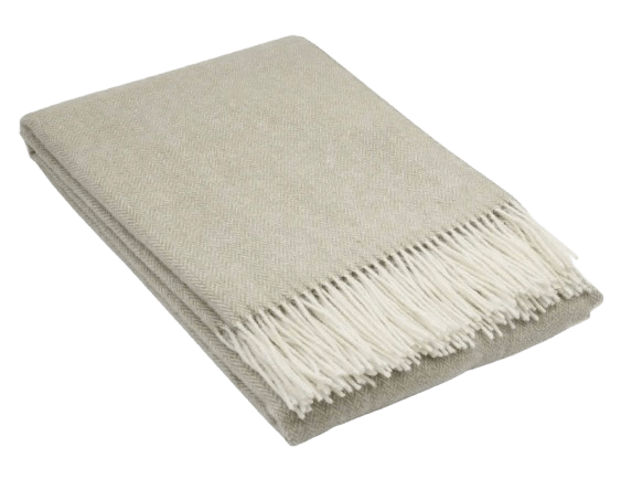 Uldplaid i 100% uld - Pale Kaki m. sildebensmønster (140x200 cm) Uldplaid Uldplaiden